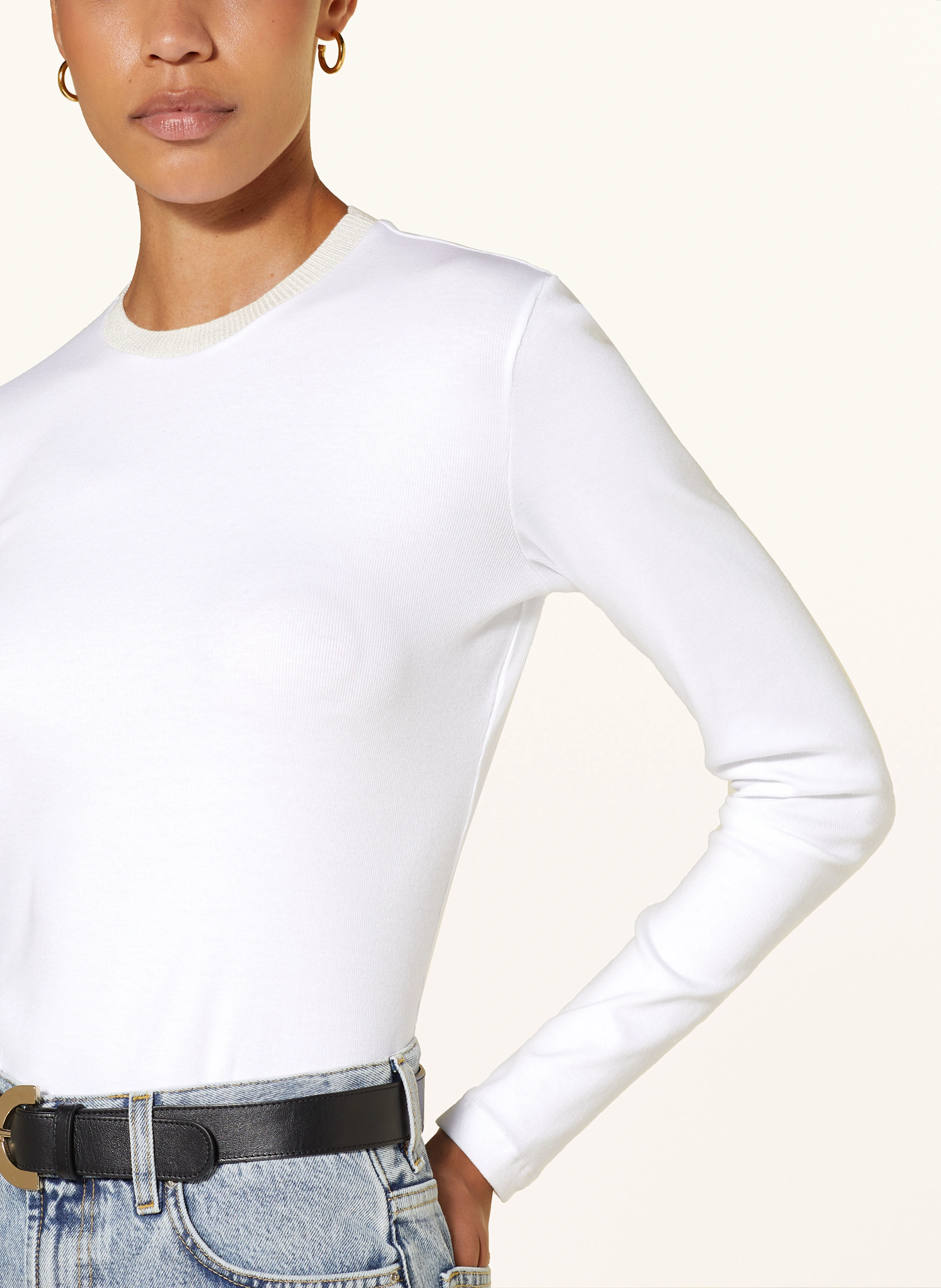 FABIANA FILIPPI Long sleeve shirt with glitter thread in white