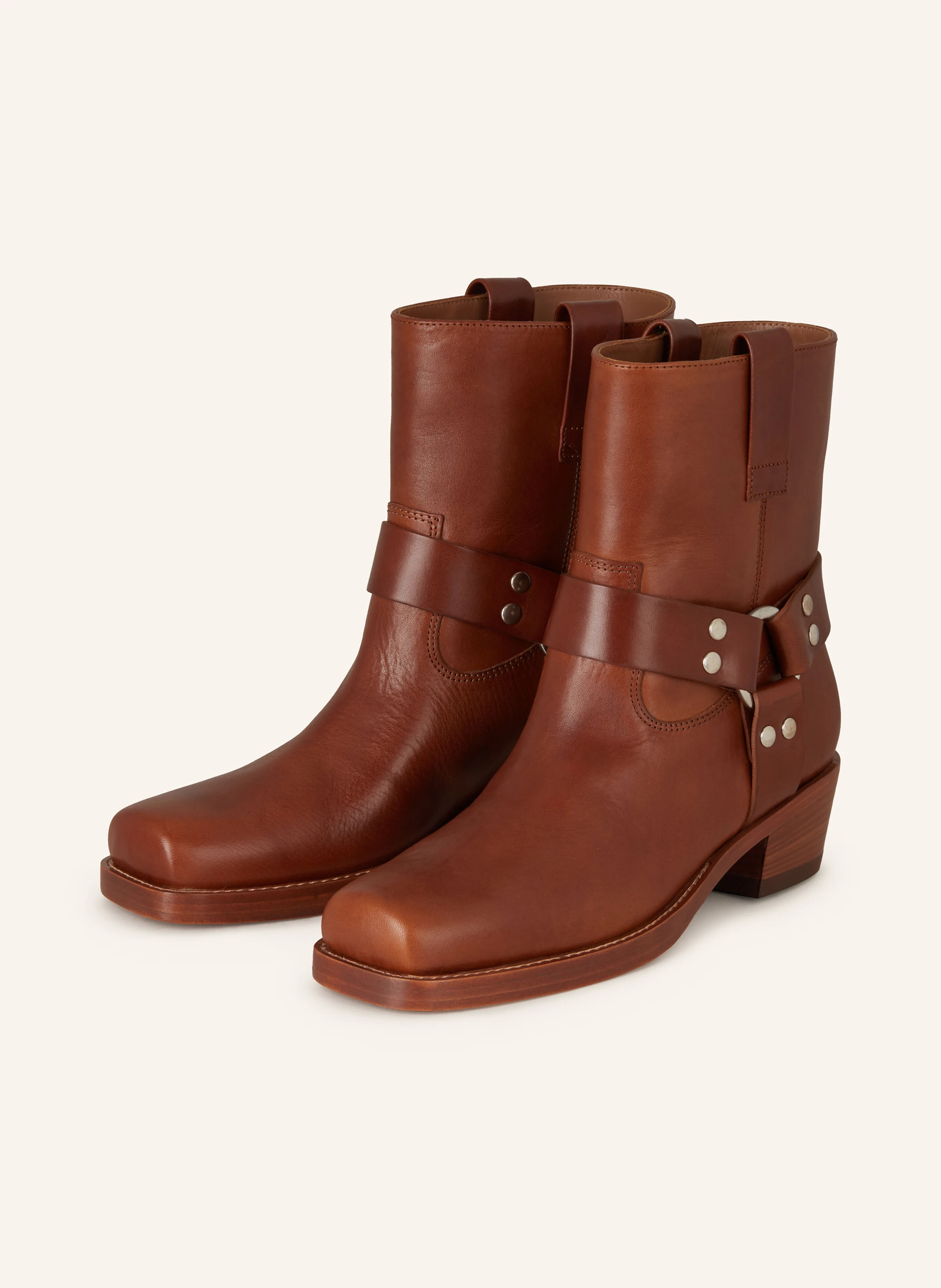 Biker Boots Damen Stiefeletten Braun Mit Nieten Lederstiefel Damen