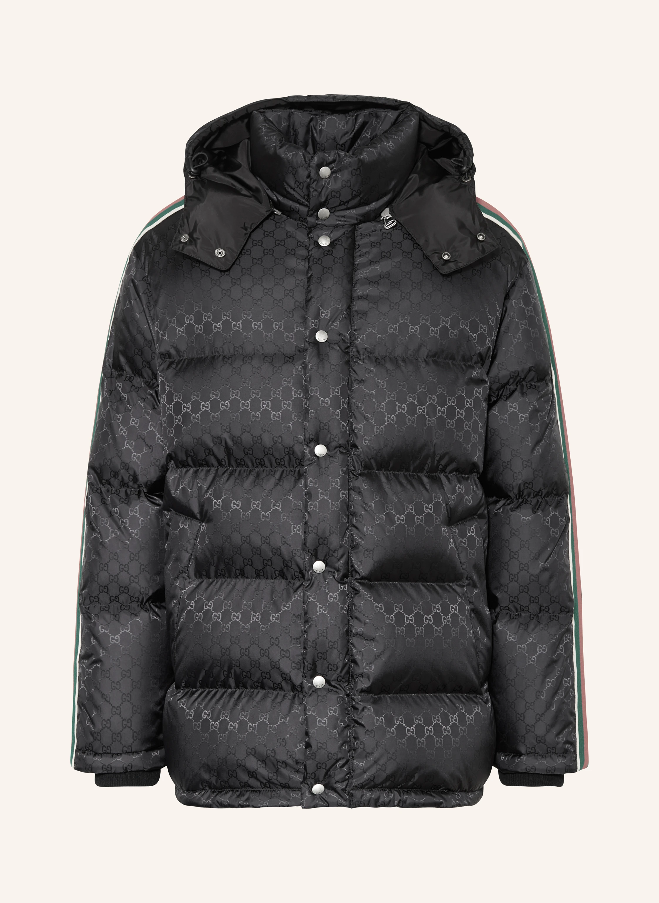 GUCCI Down jacket with tuxedo stripes in black/ green/ red