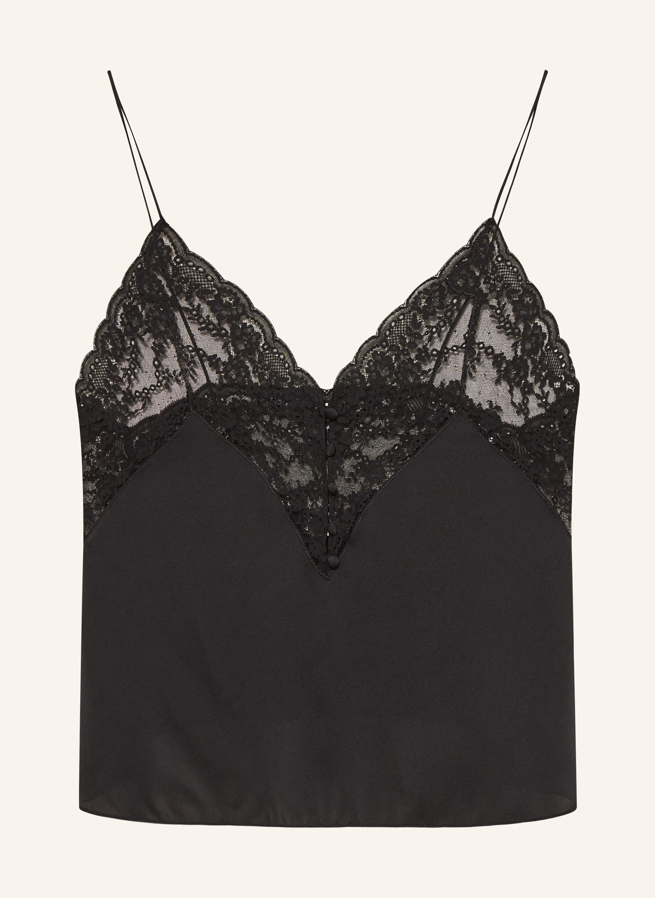SAINT LAURENT Top en soie et dentelle en noir