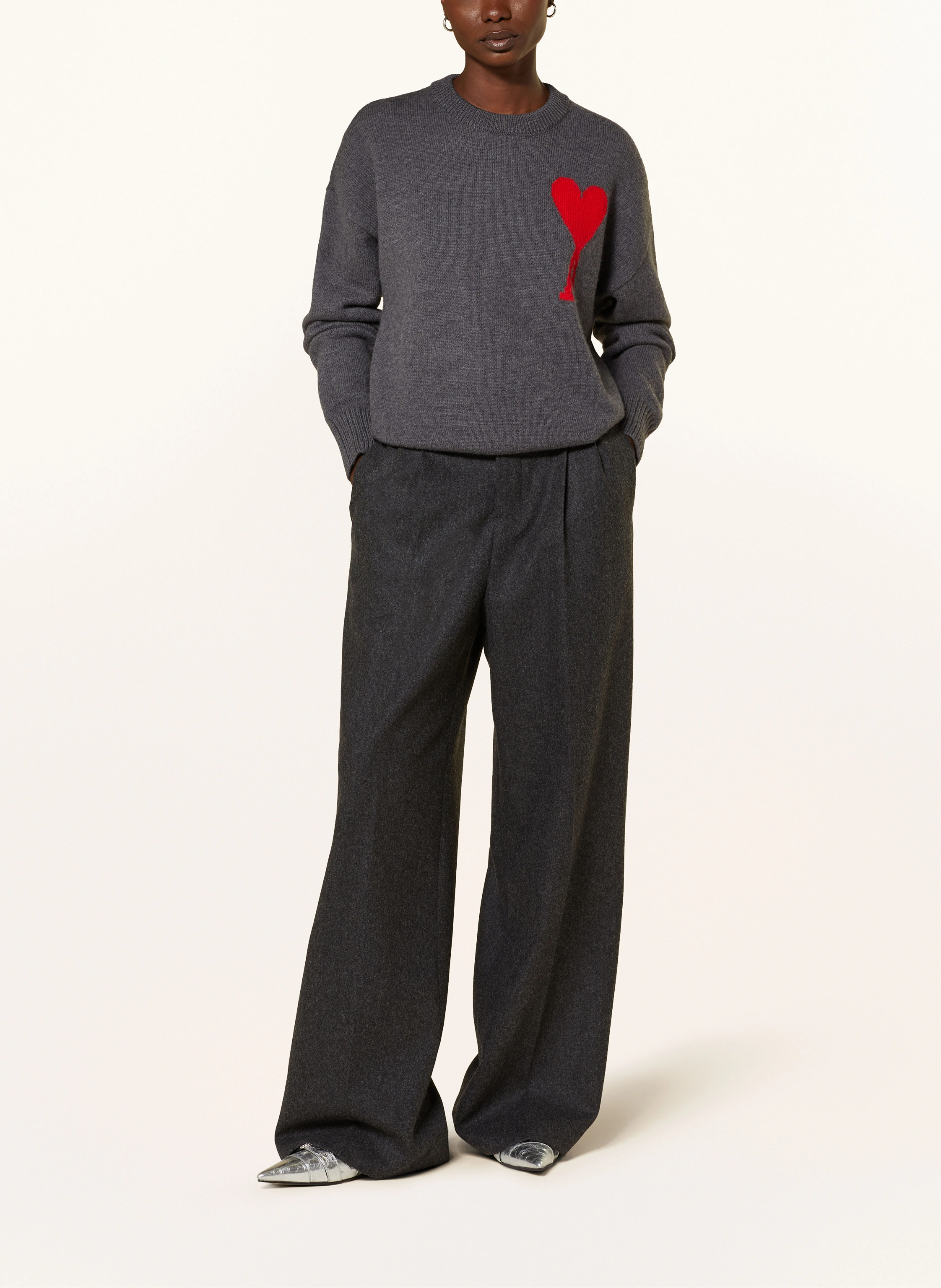 AMI PARIS Pullover in dunkelgrau/ rot