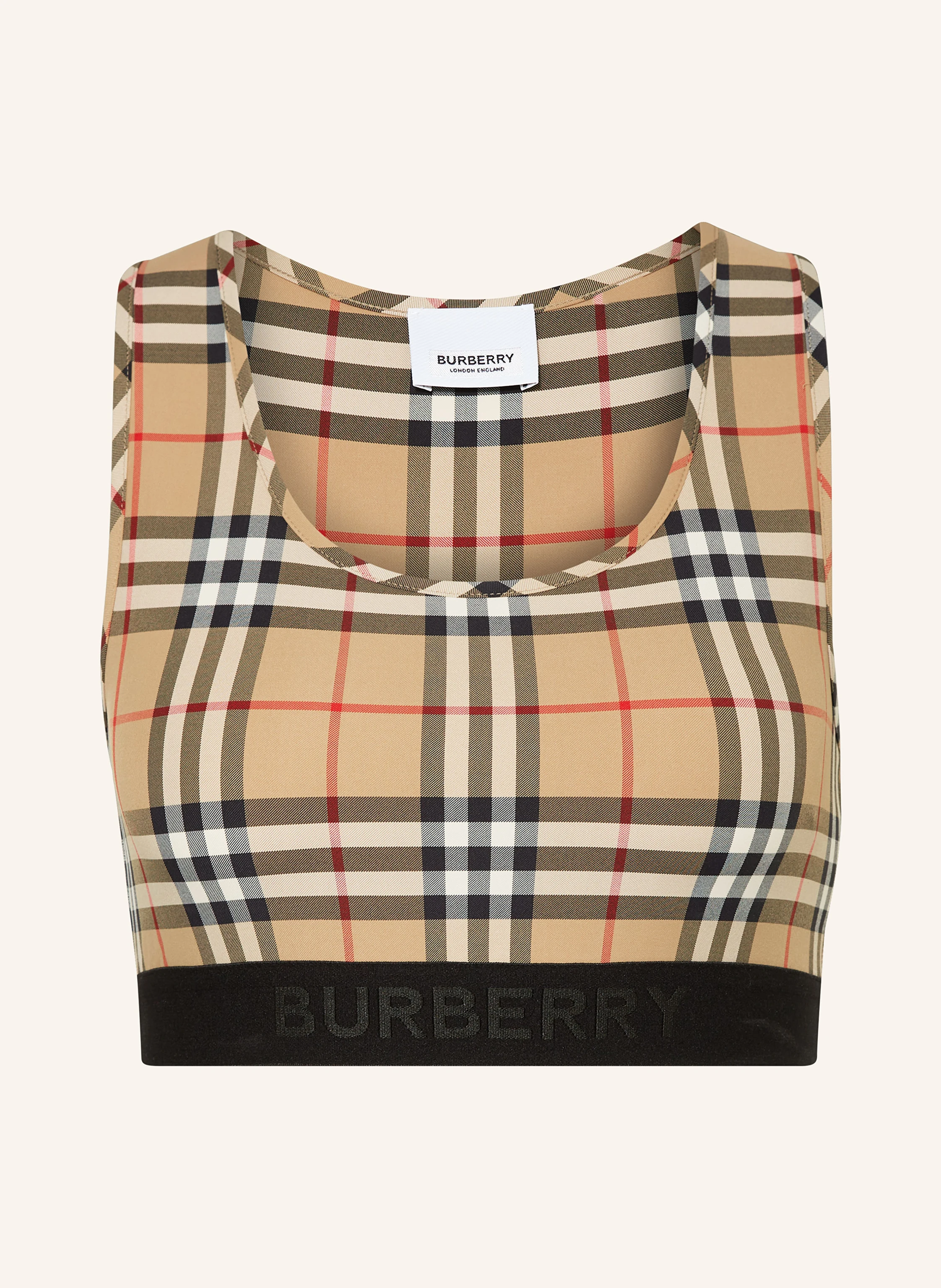 BURBERRY Cropped top DALBY in light brown/ black/ red