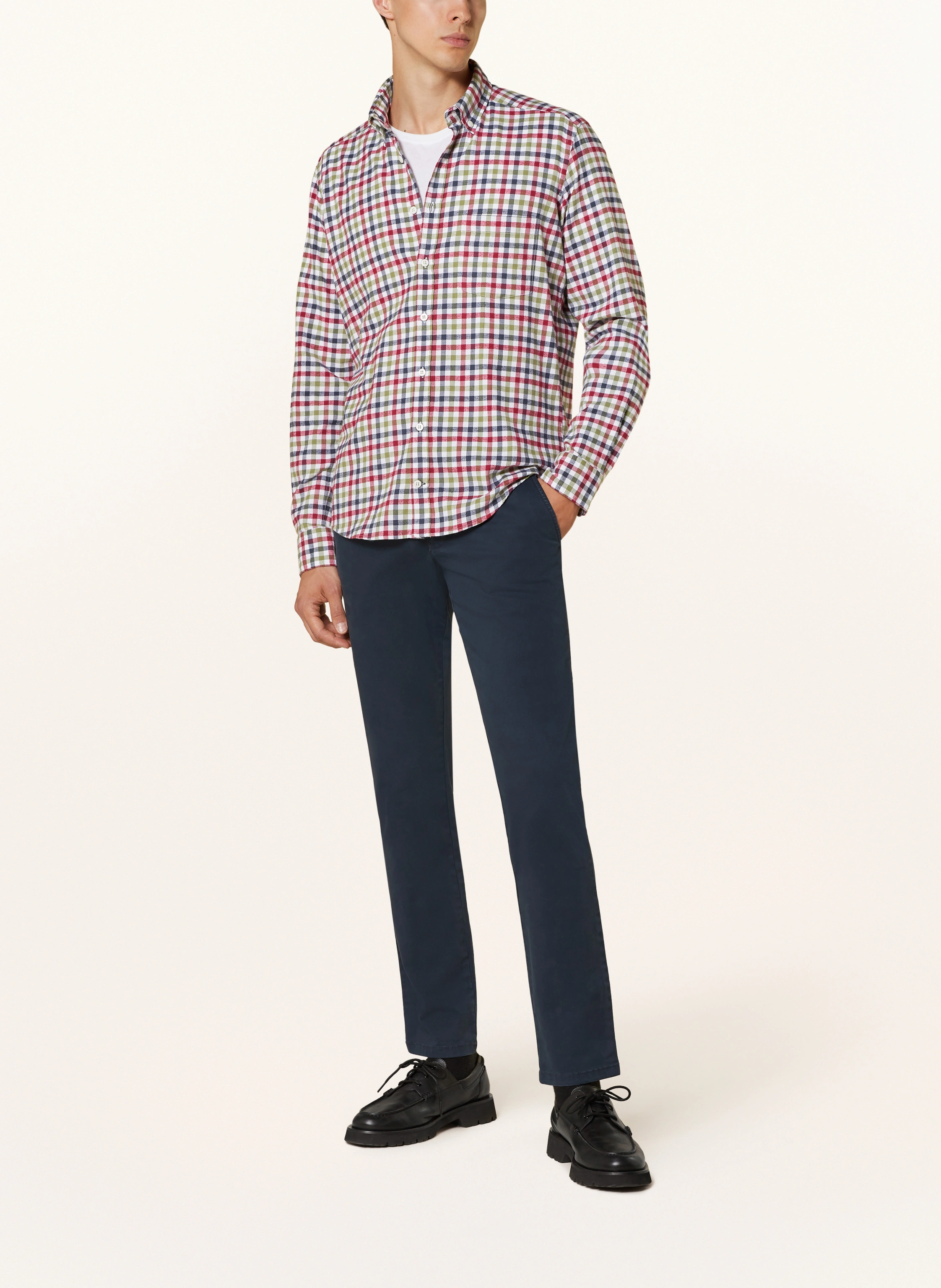 STROKESMAN'S Flannel shirt regular fit: DARK RED / LIGHT GREEN / WHITE