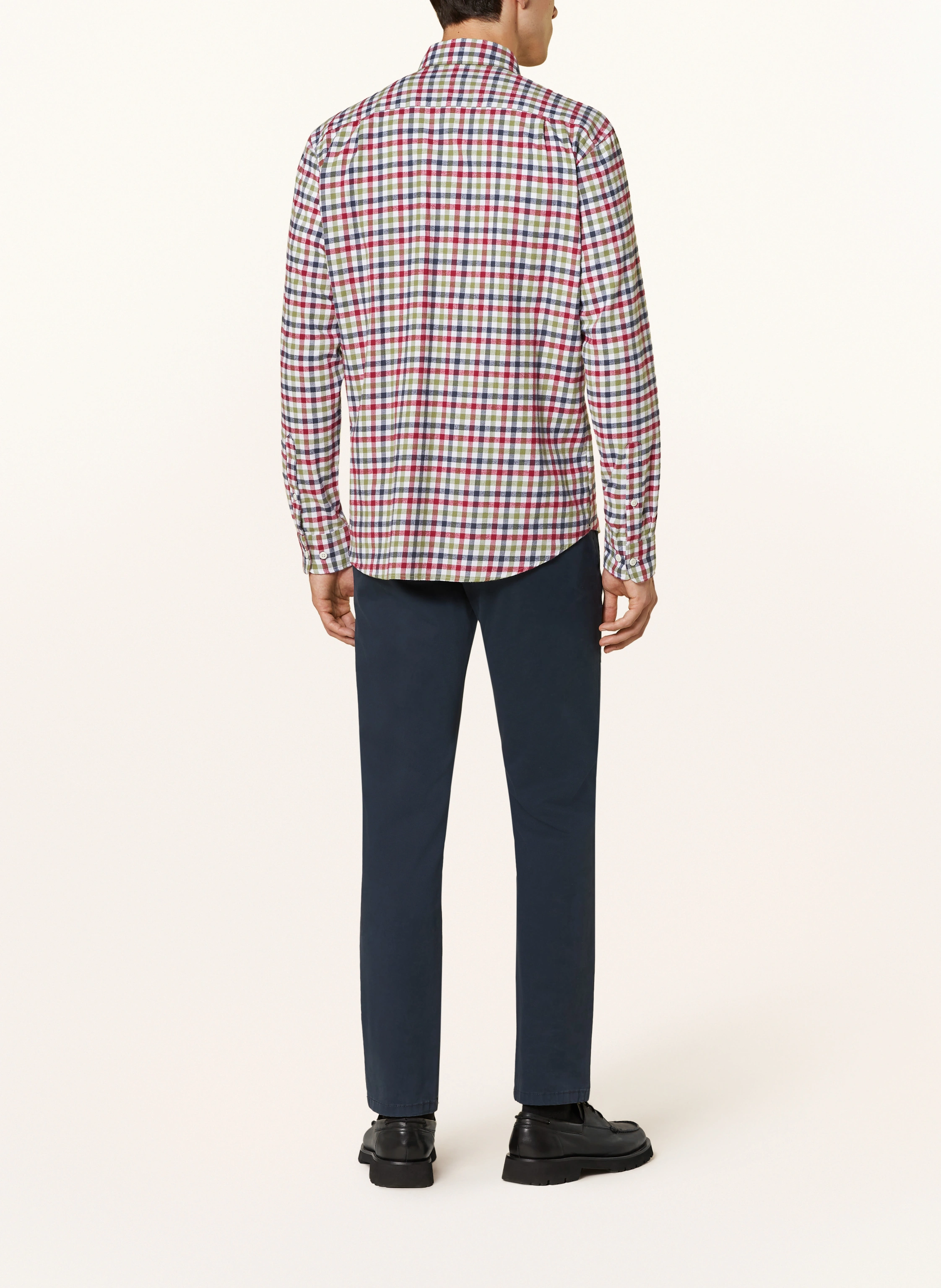 STROKESMAN'S Flannel shirt regular fit: DARK RED / LIGHT GREEN / WHITE