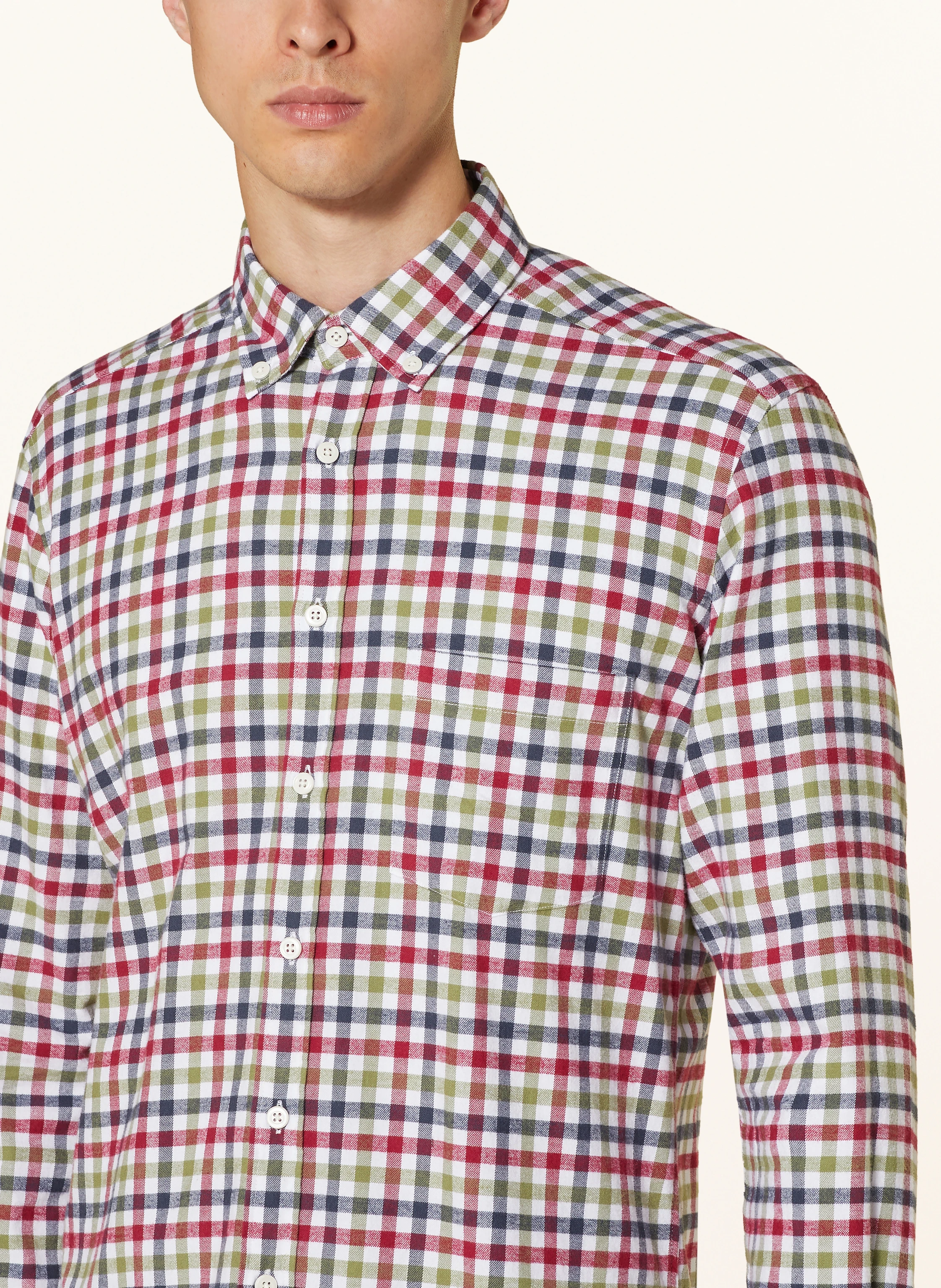 STROKESMAN'S Flannel shirt regular fit: DARK RED / LIGHT GREEN / WHITE