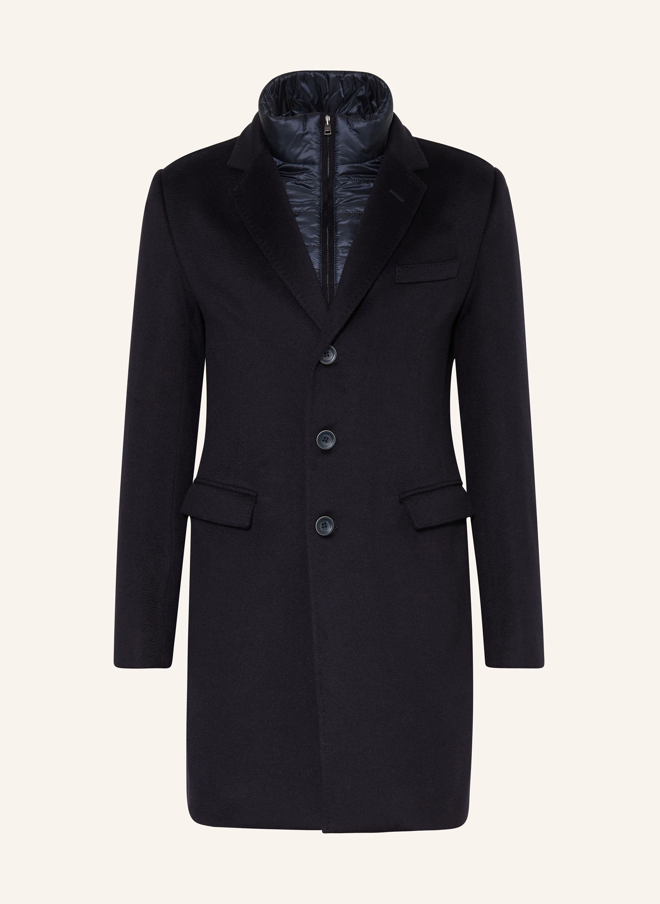 HERNO Cashmere coat with removable trim in dark blue