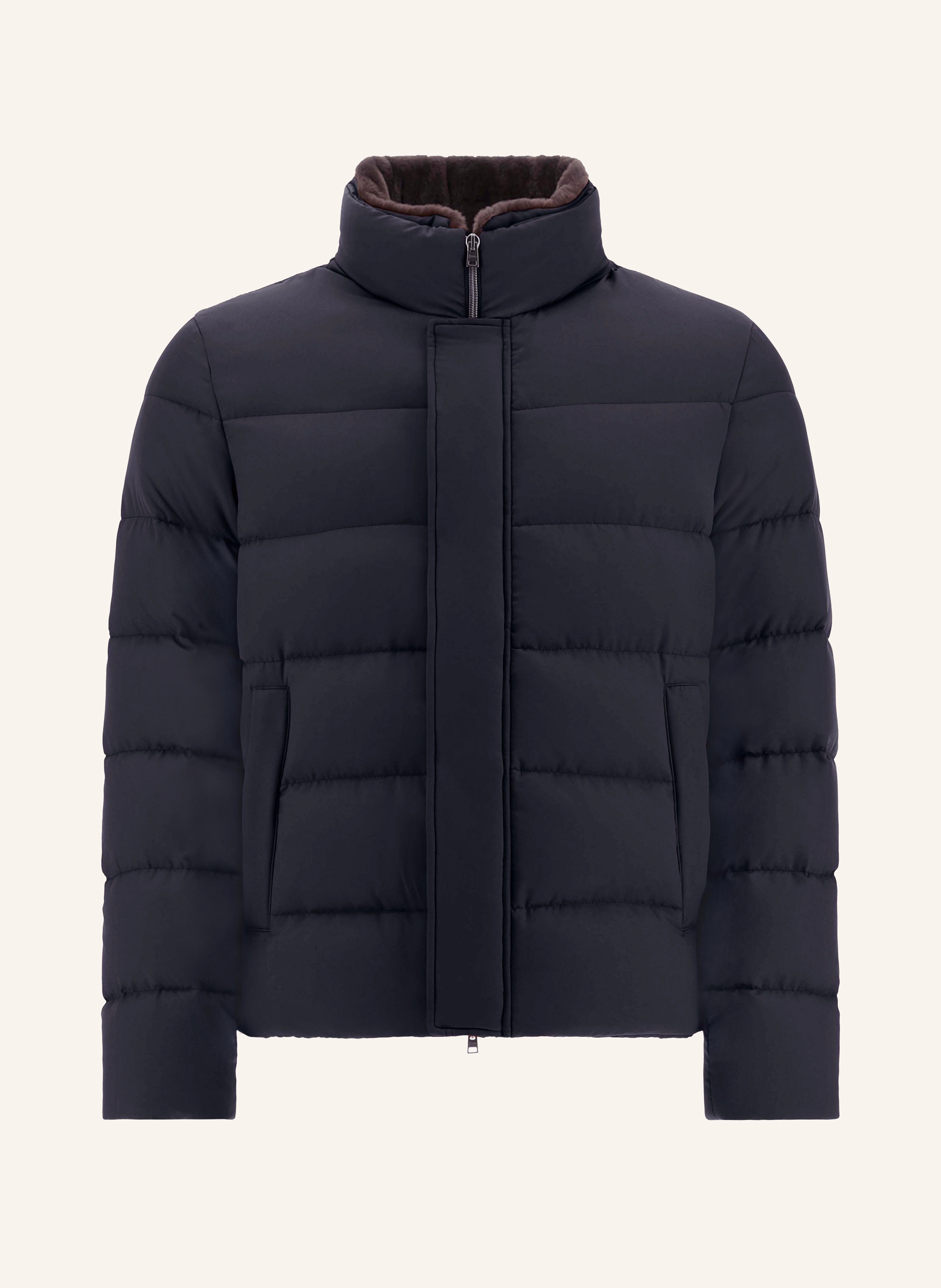 HERNO Down jacket with detachable faux fur in dark blue