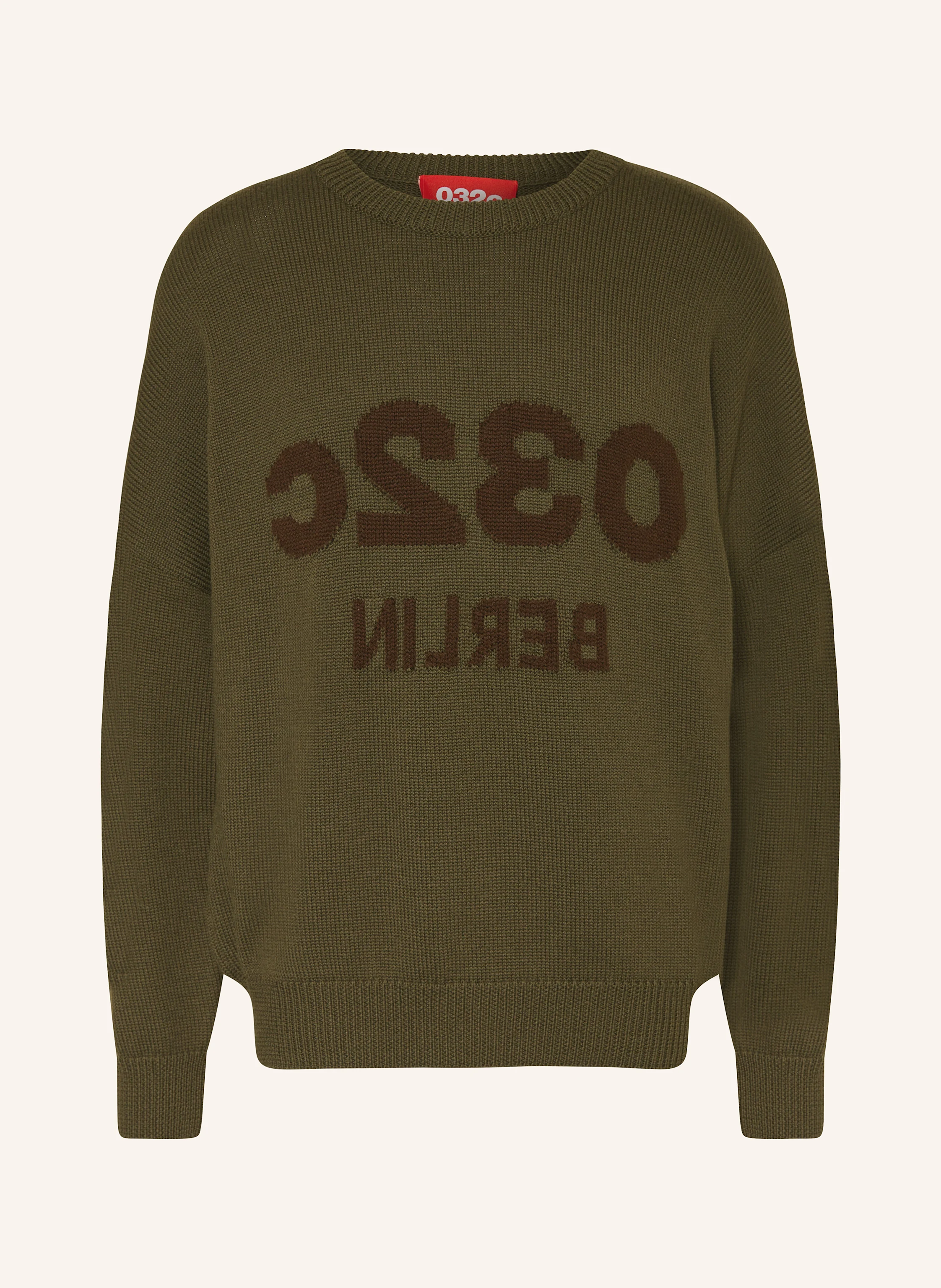 032c Pullover SELFIE aus Merinowolle in oliv/ dunkelbraun