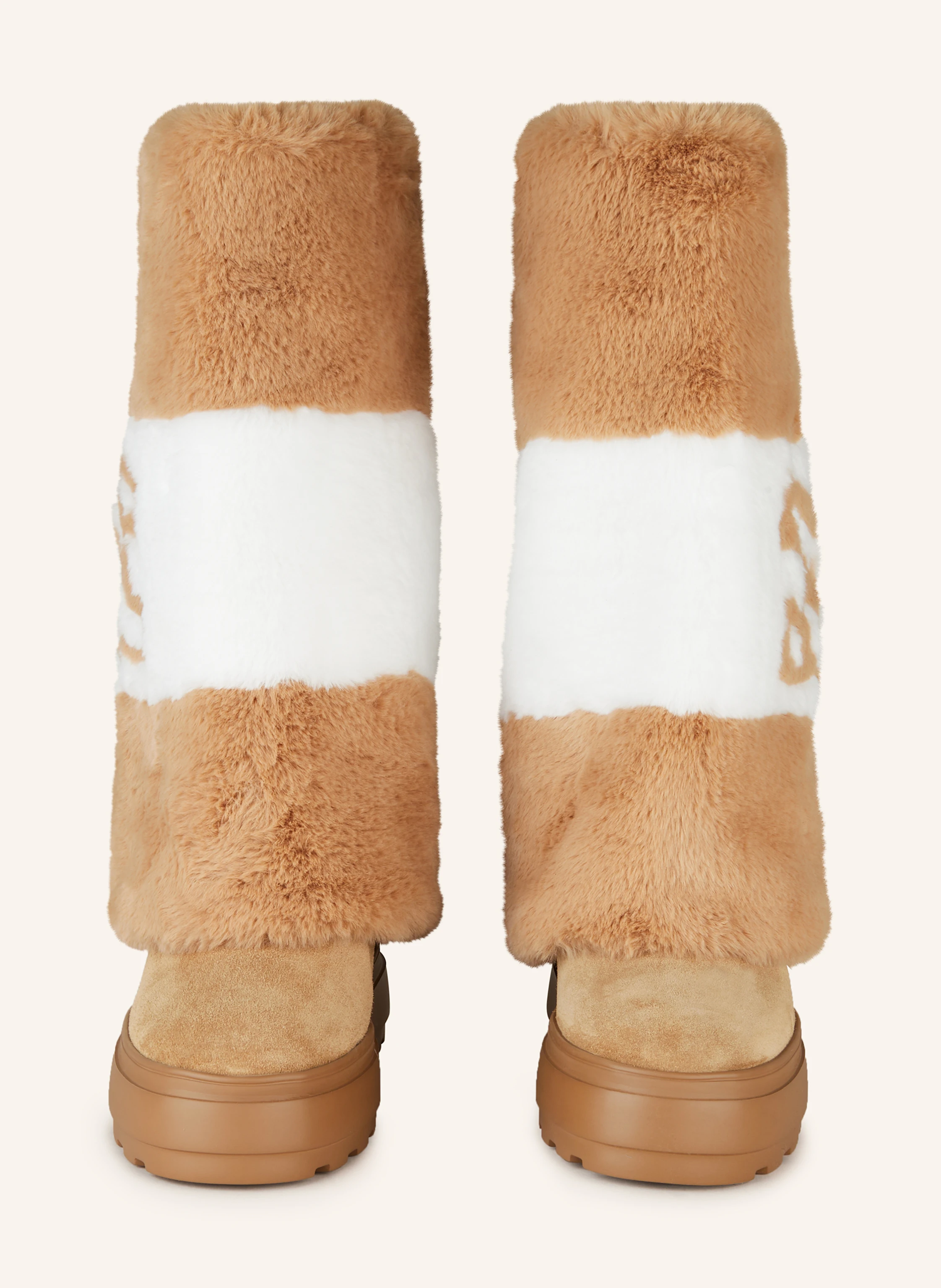 CASADEI Platform boots with faux fur in camel/ white