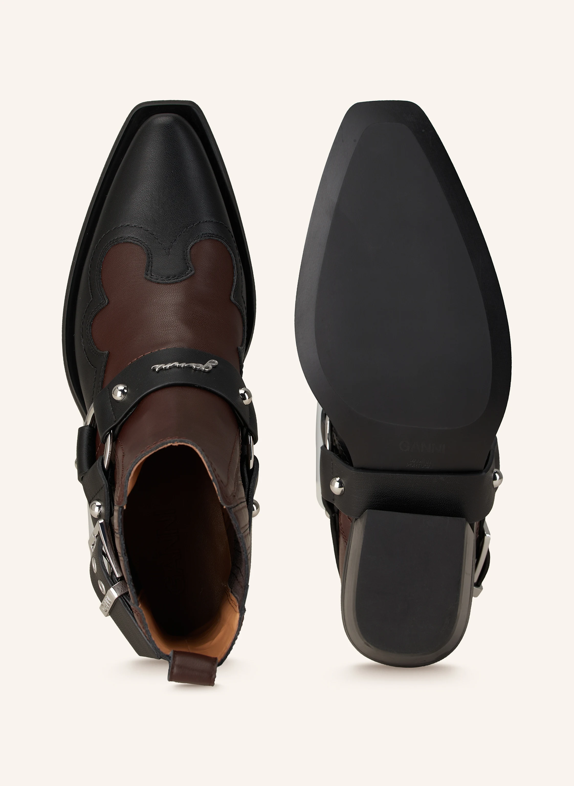 GANNI Cowboy boots in black/ brown/ dark brown