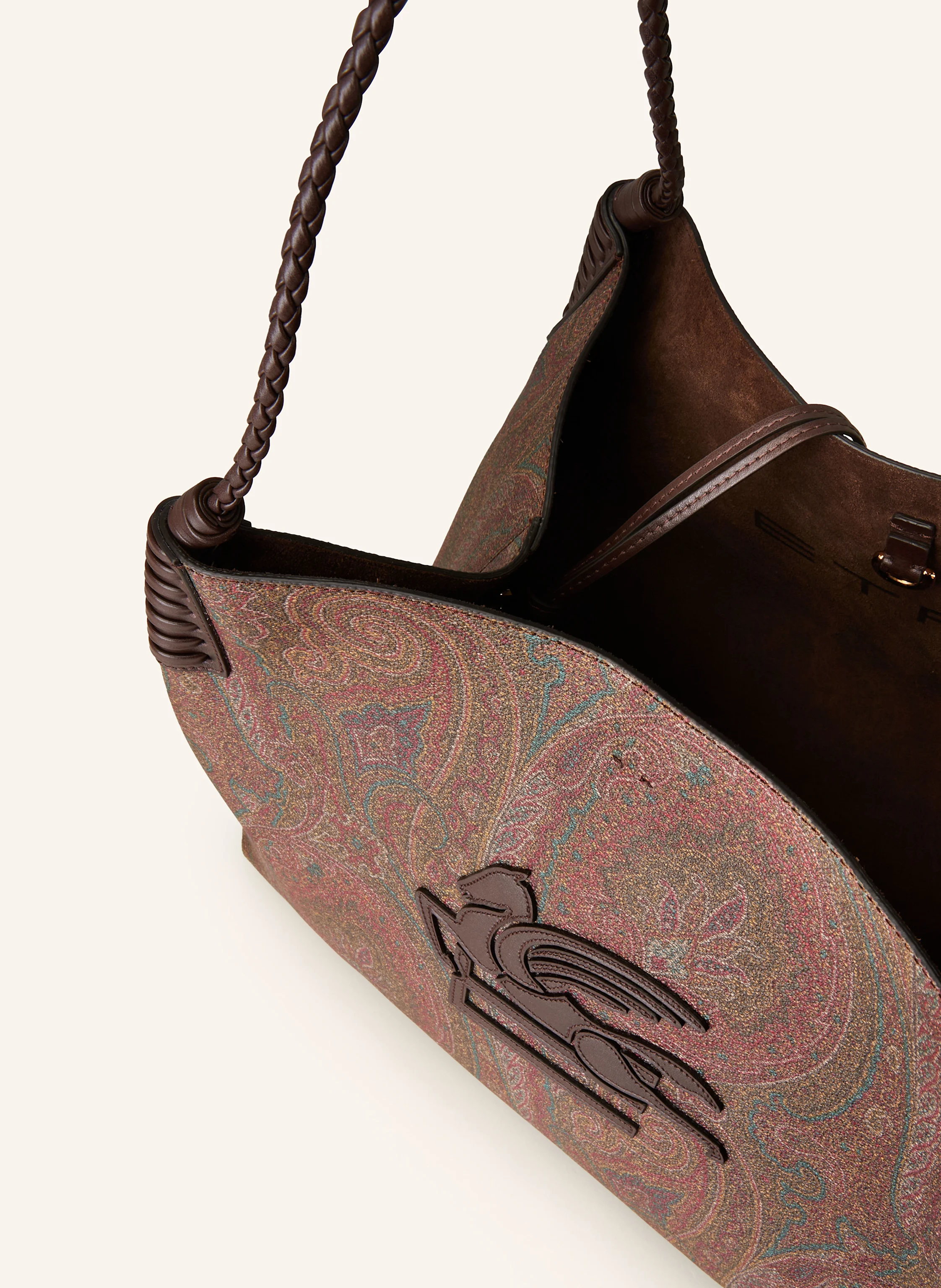 ETRO Shopper MEDIUM mit Pouch in dunkelbraun/ petrol/ rot