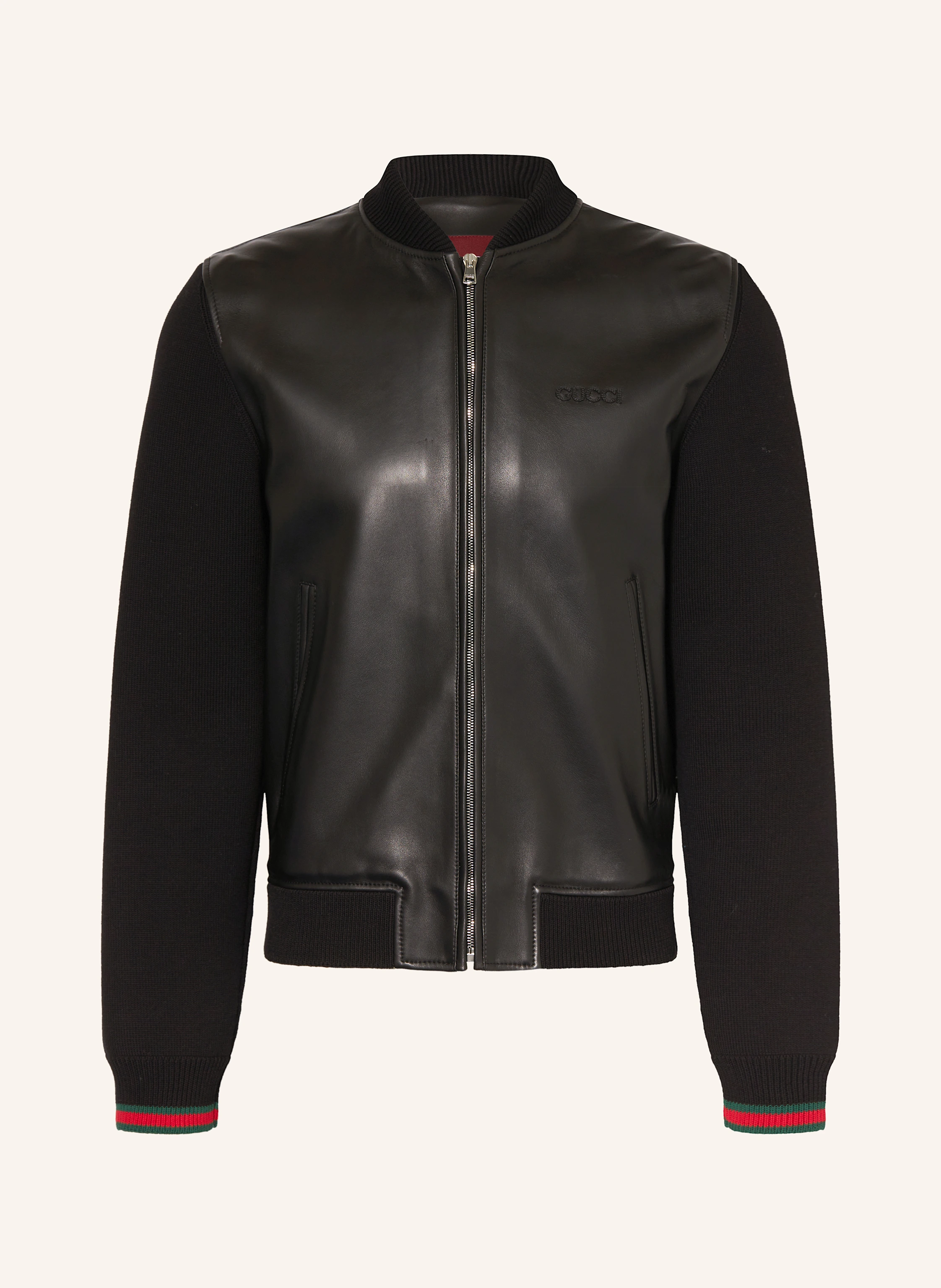 GUCCI Leather jacket in mixed materials in black