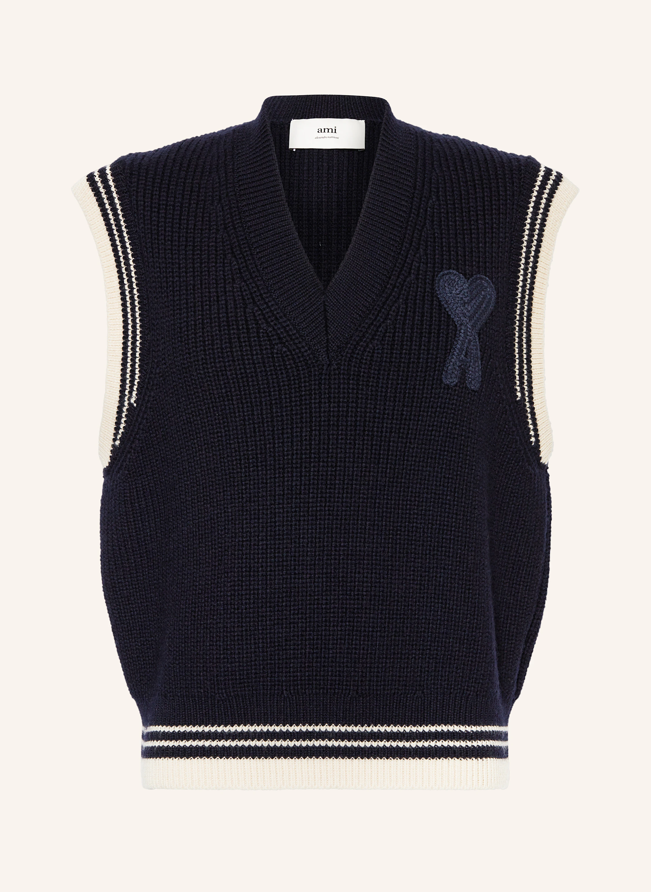 AMI PARIS Sweater vest in dark blue/ ecru