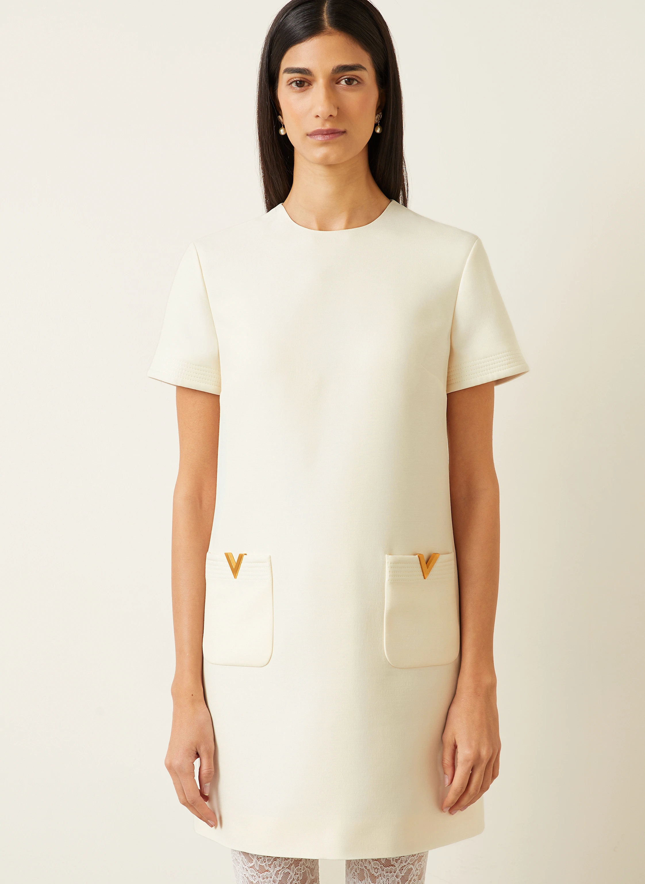 VALENTINO Sheath dress with silk in ecru VALENTINO Sheath dress with silk in ecru