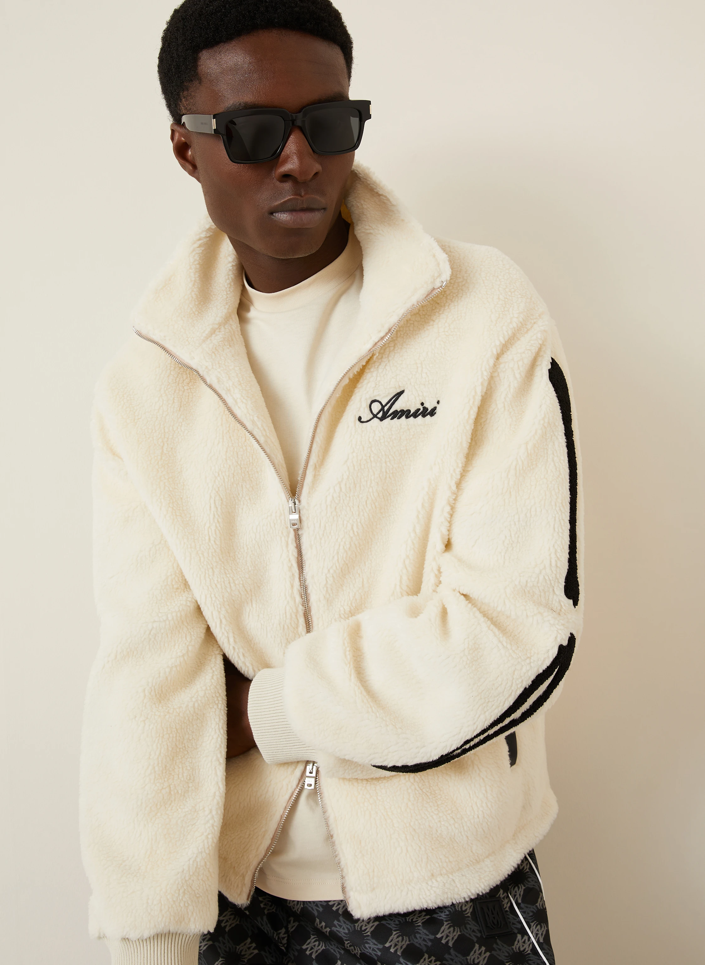 AMIRI BONES teddy fur jacket in white