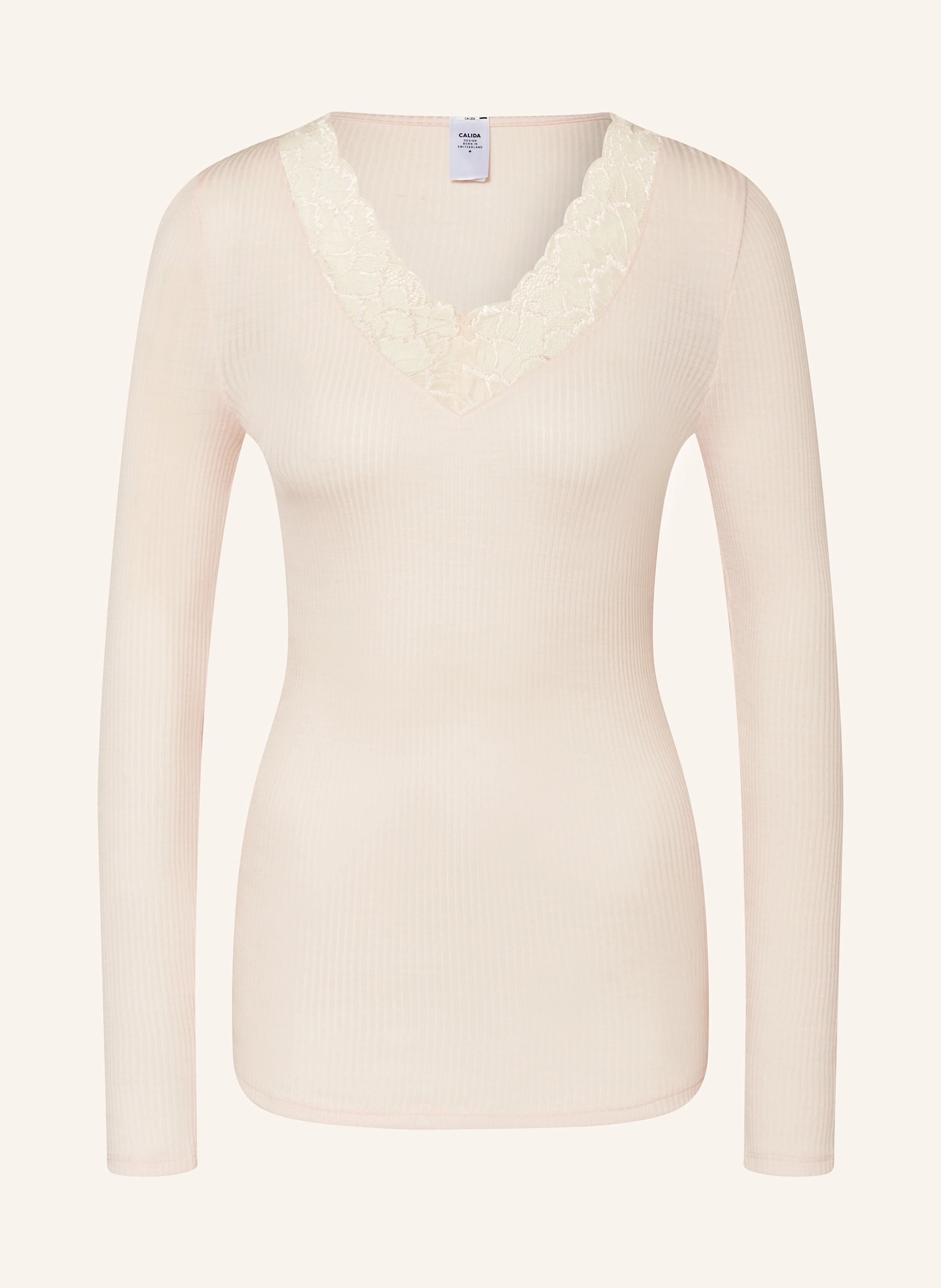 CALIDA Longsleeve SILKY WOOL LACE van merinowol met zijde in rose