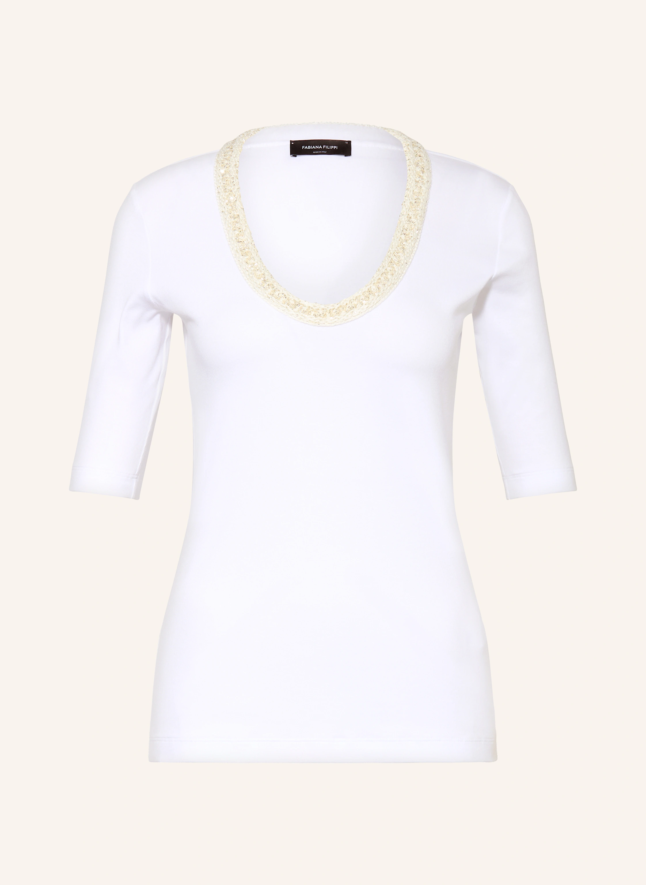 FABIANA FILIPPI Shirt with 3/4 sleeves and sequins in white