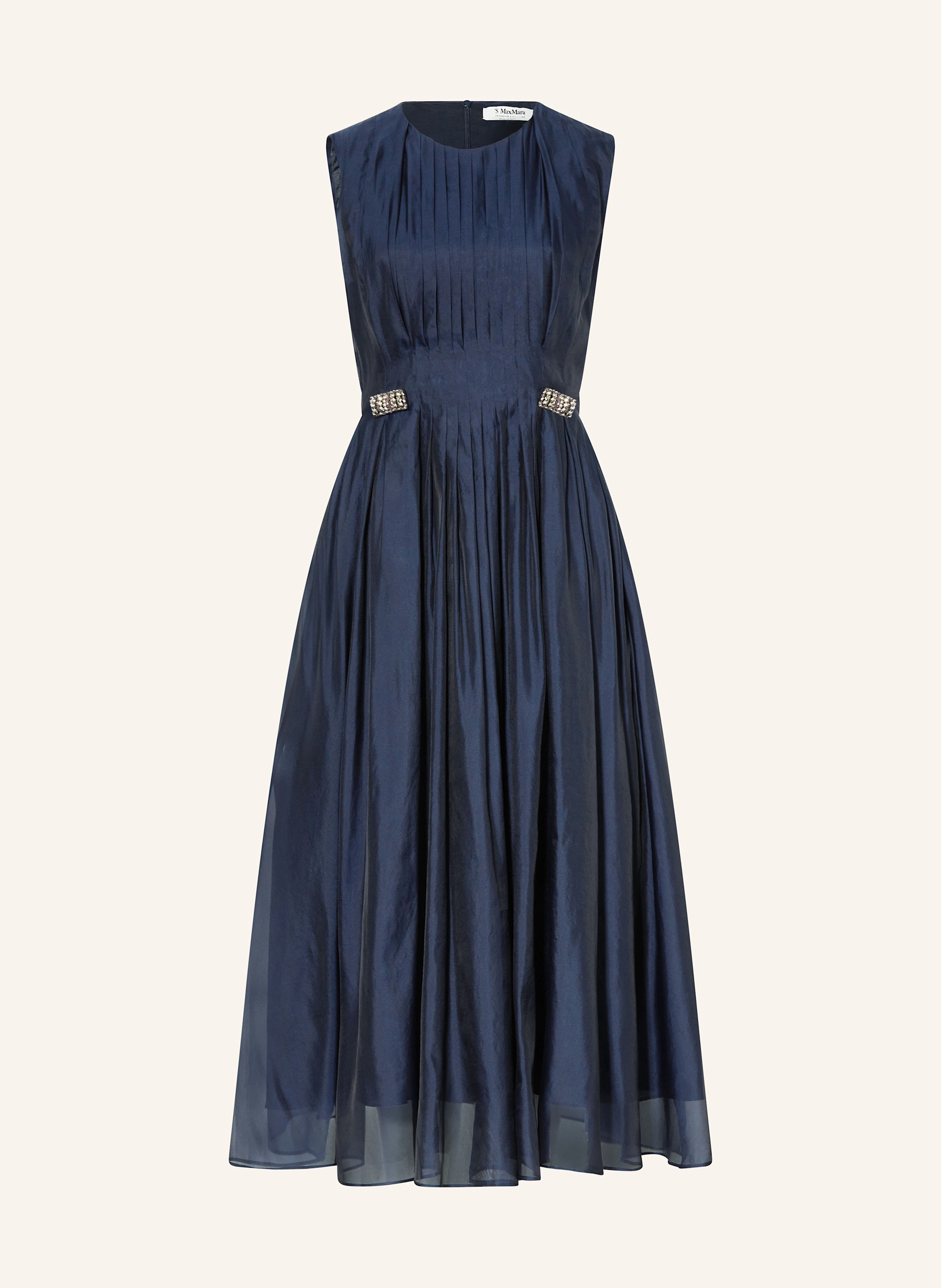 S Max Mara WALLY dress with silk and pleats in dark blue