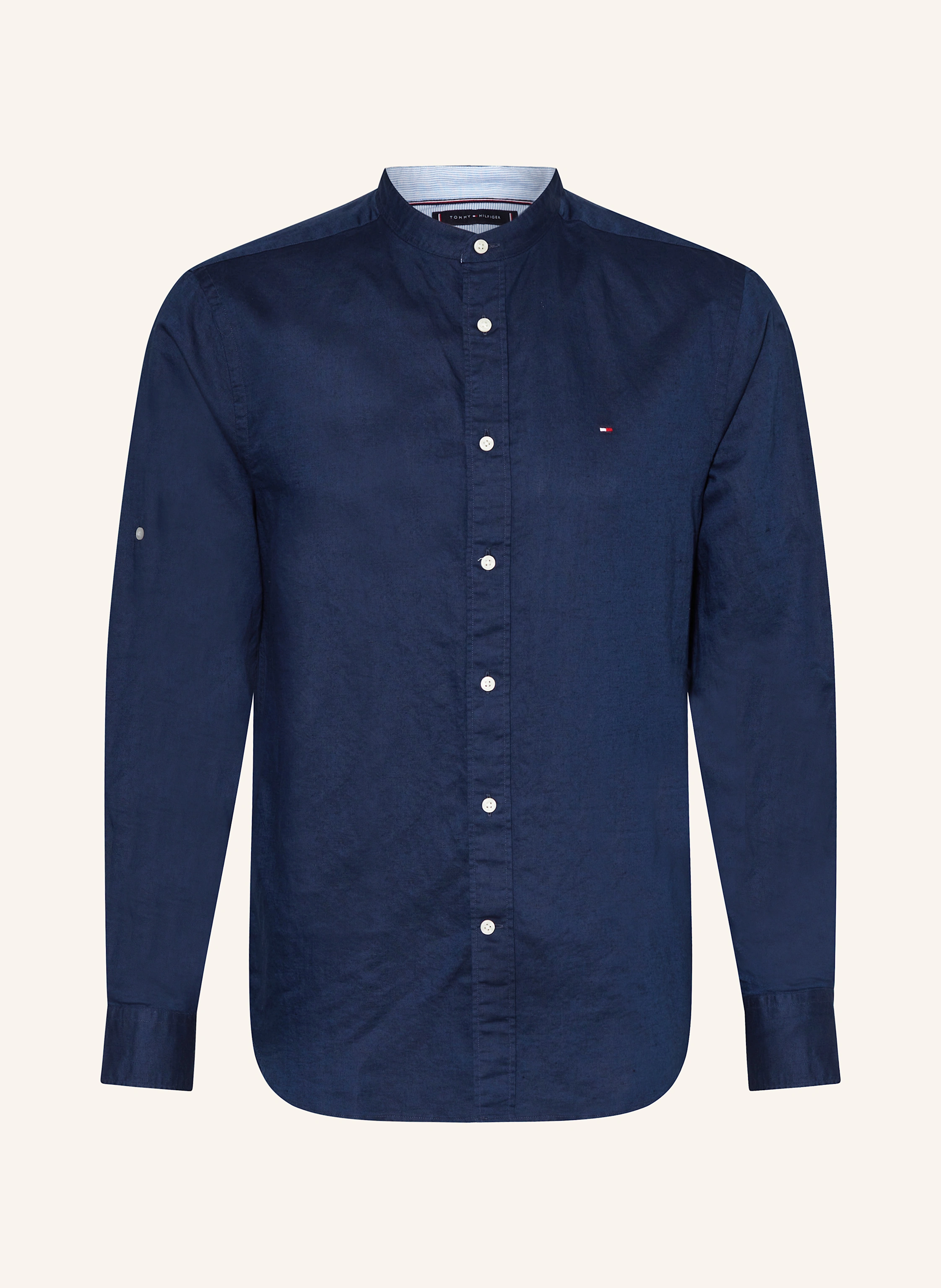 TOMMY HILFIGER Cămașă Regular Fit cu lin și guler în picioare: ALBASTRU ÎNCHIS