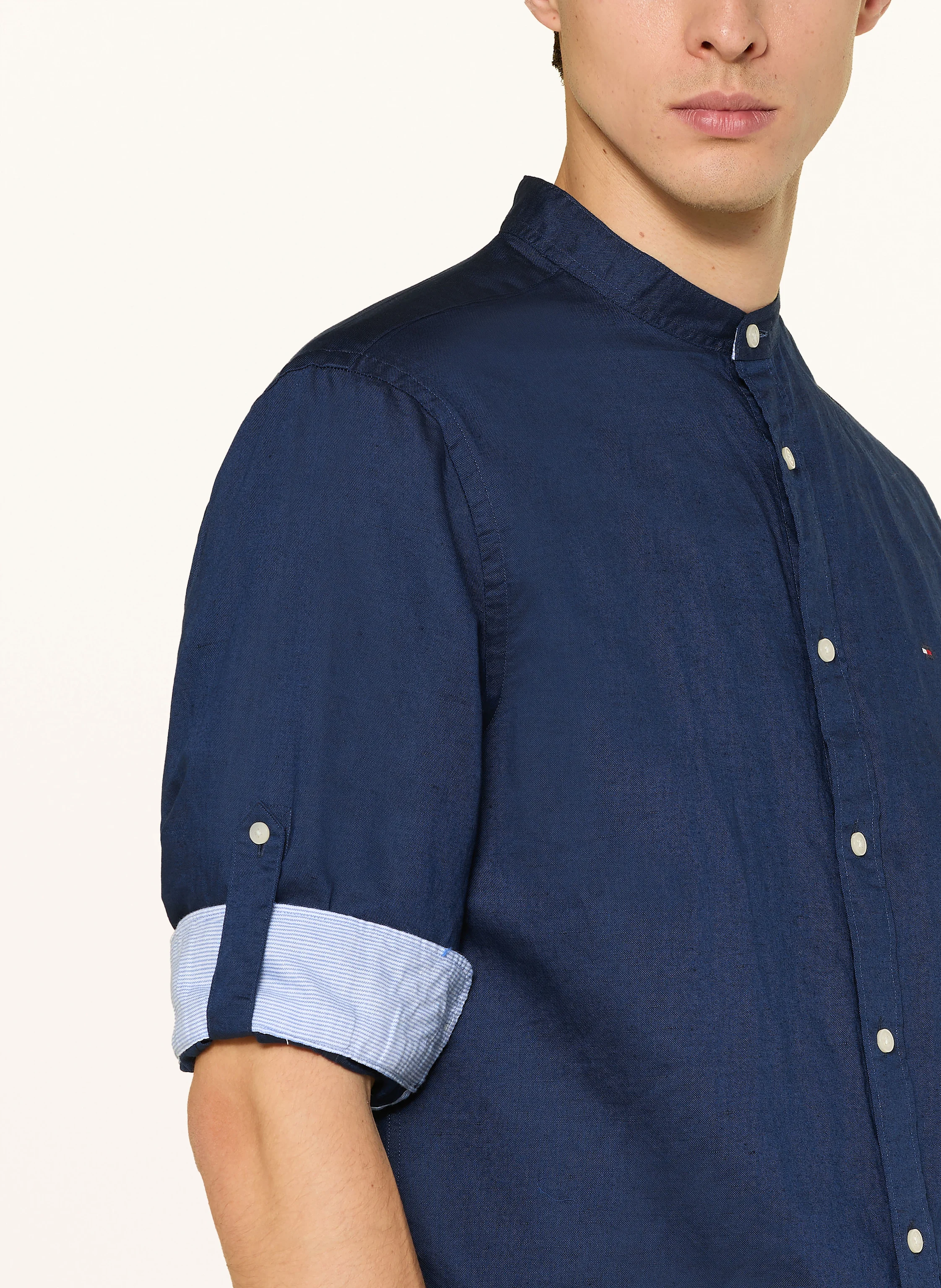 TOMMY HILFIGER Cămașă Regular Fit cu lin și guler în picioare: ALBASTRU ÎNCHIS