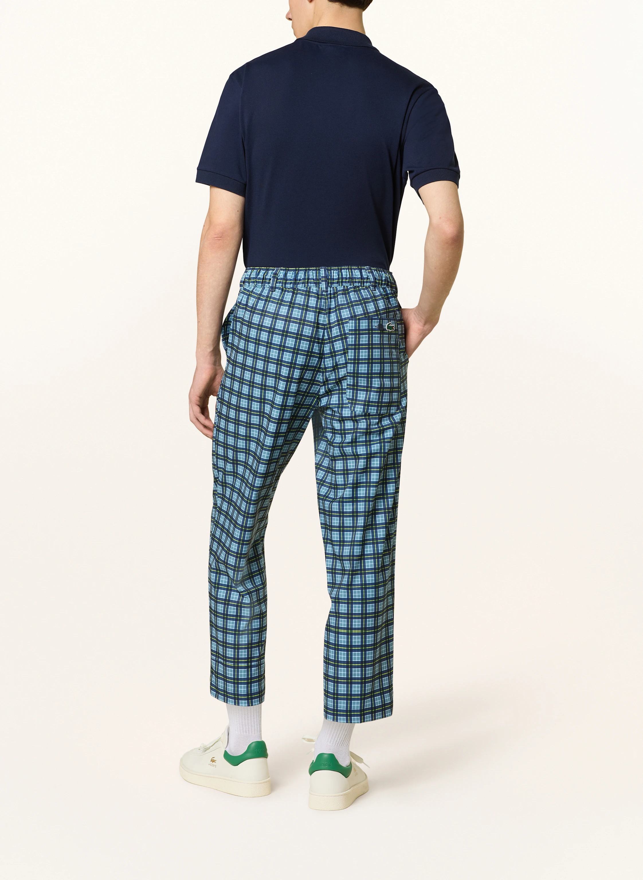 LACOSTE Golf trousers in neon yellow/ dark blue/ light blue