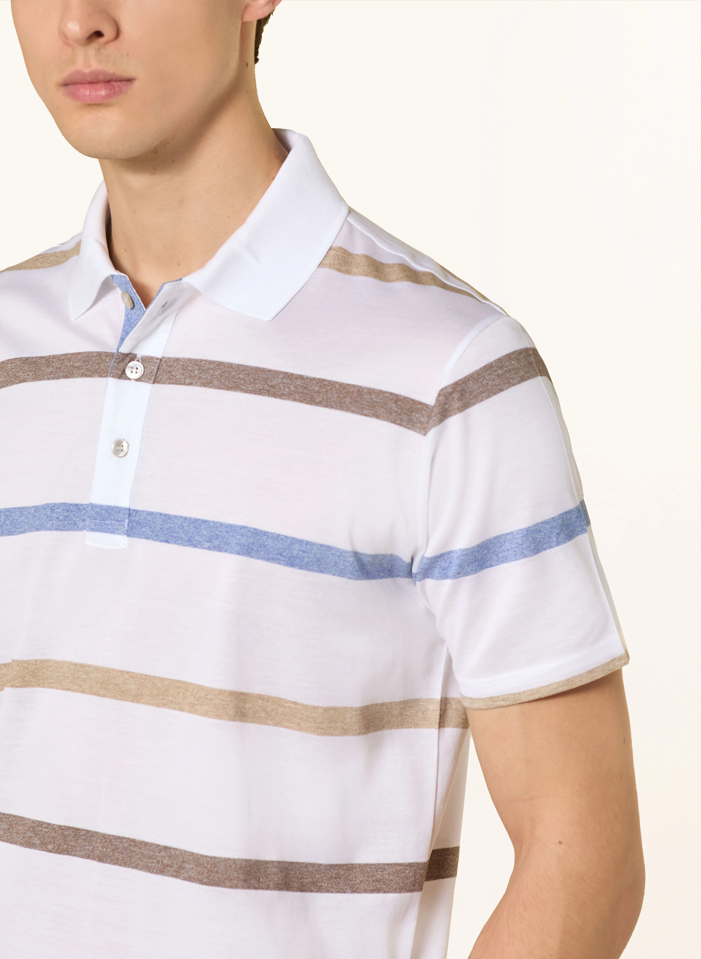 PAUL & SHARK Piqué polo shirt: WHITE / BLUE / BROWN