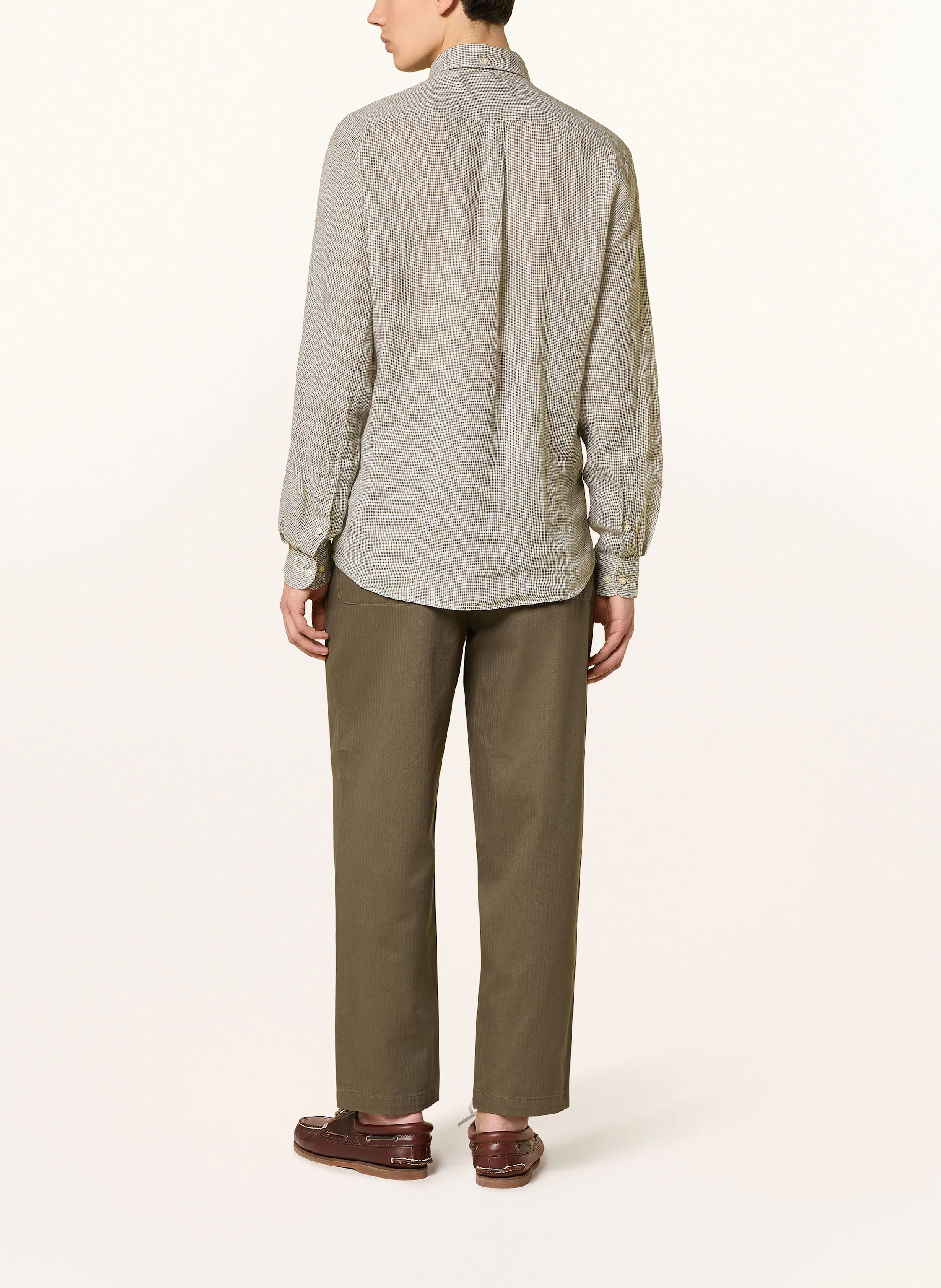 Barbour Linen shirt LINTON Tailored Fit in white/ olive