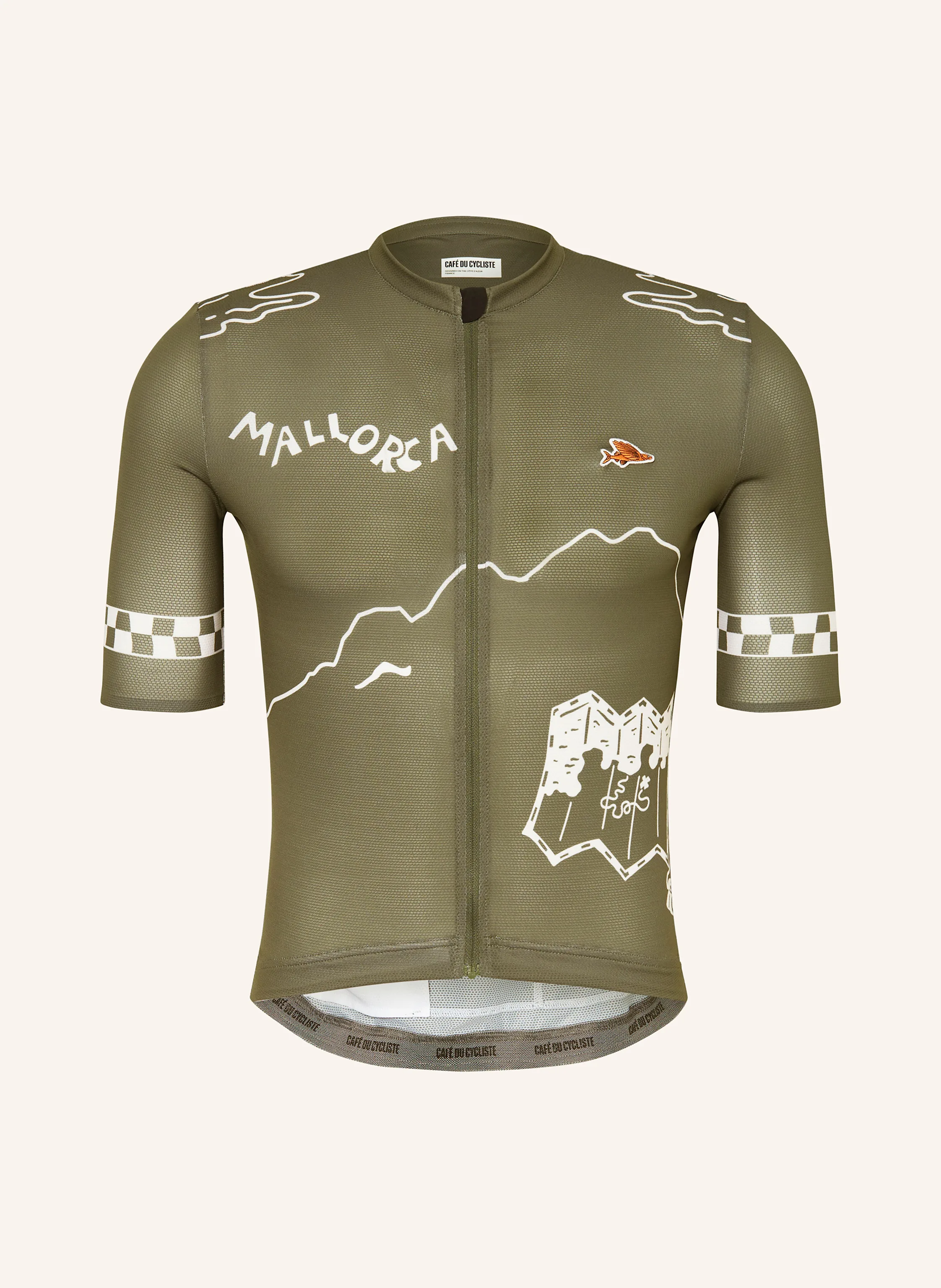 CAFÉ DU CYCLISTE Cycling jersey SA CALOBRA in khaki / ecru