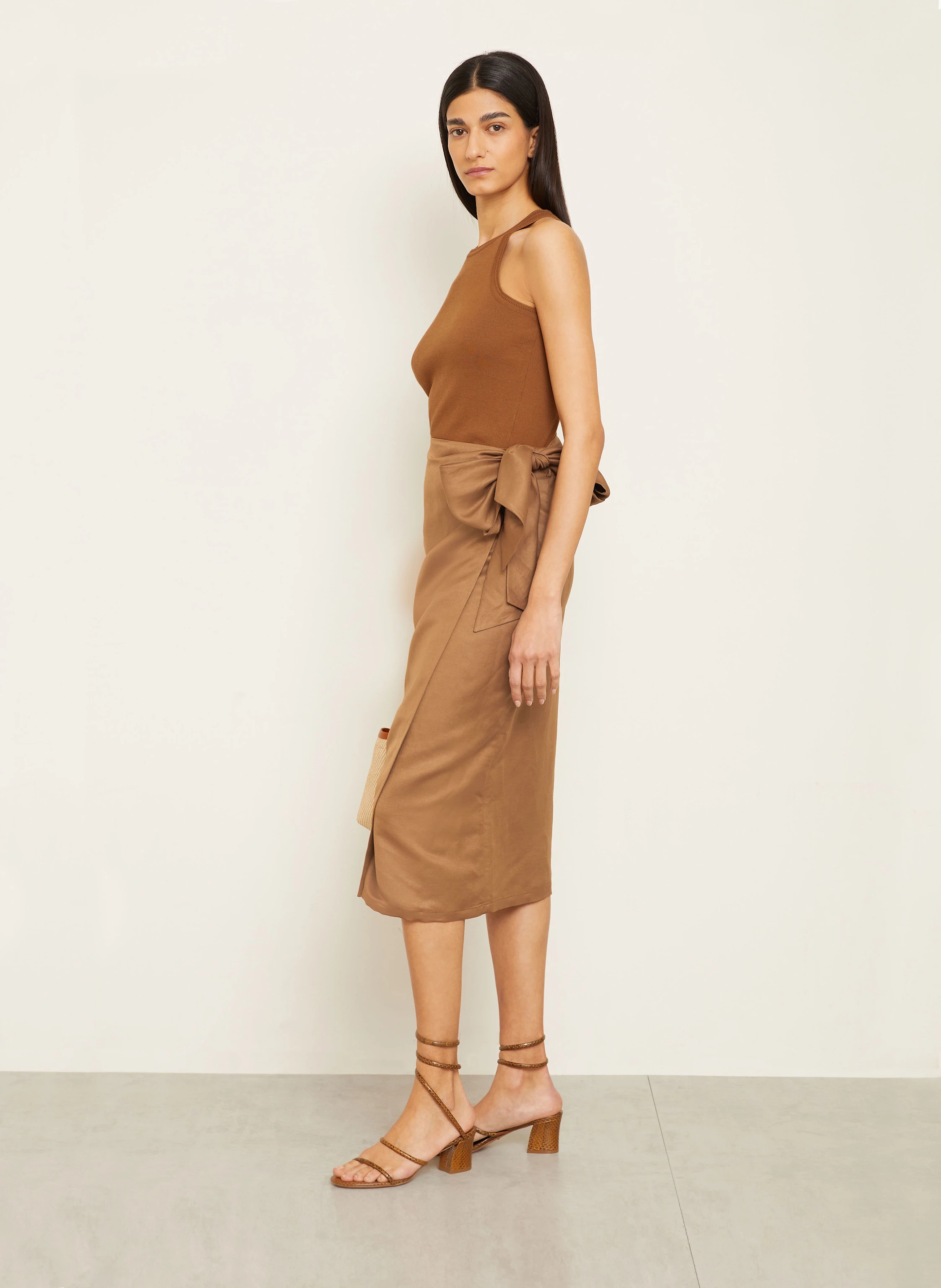 Max Mara Wrap skirt TEQUILA with silk and linen in cognac