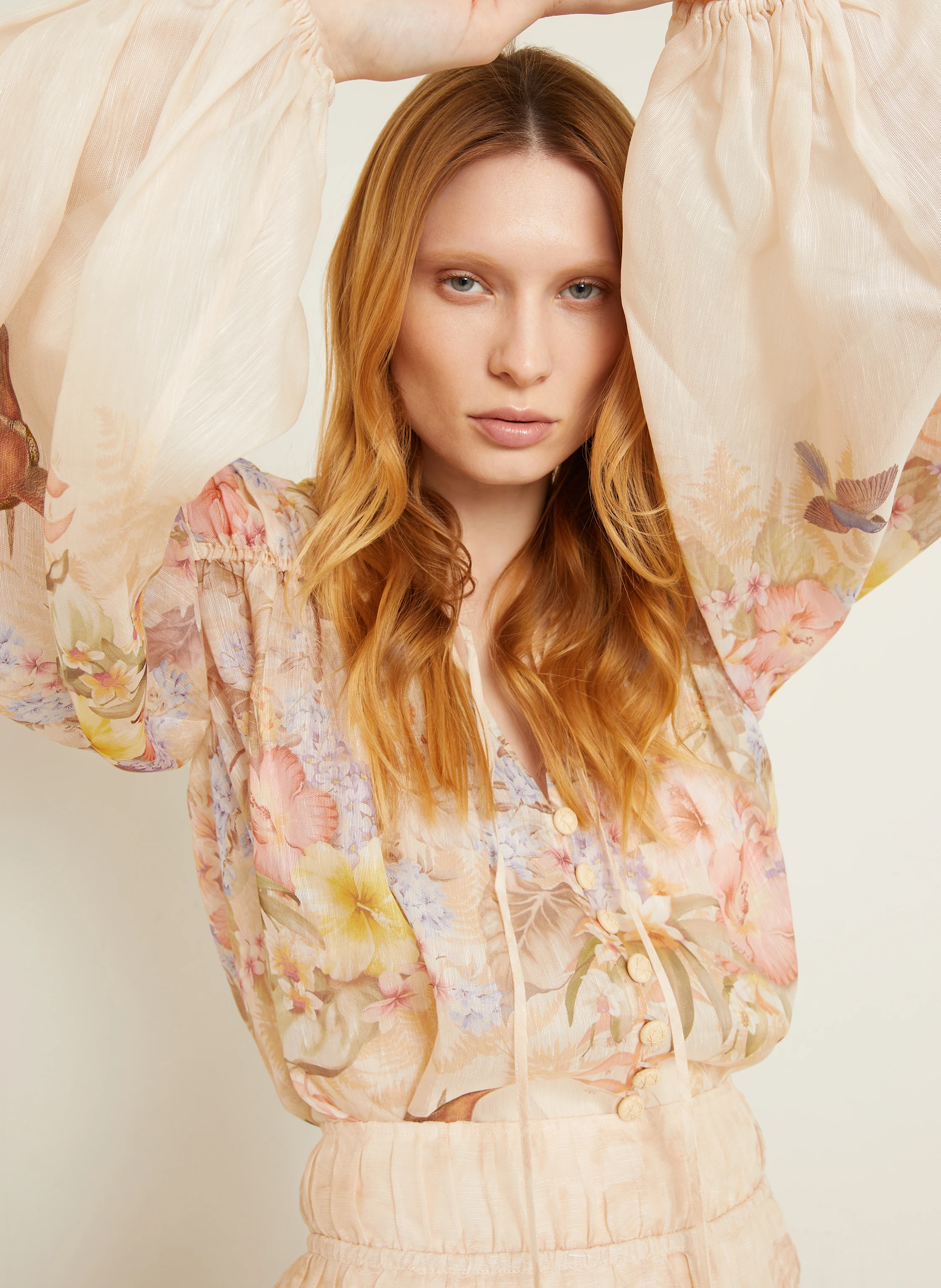 ZIMMERMANN Blouse ILLUMINATE DRAWN with linen and silk in light