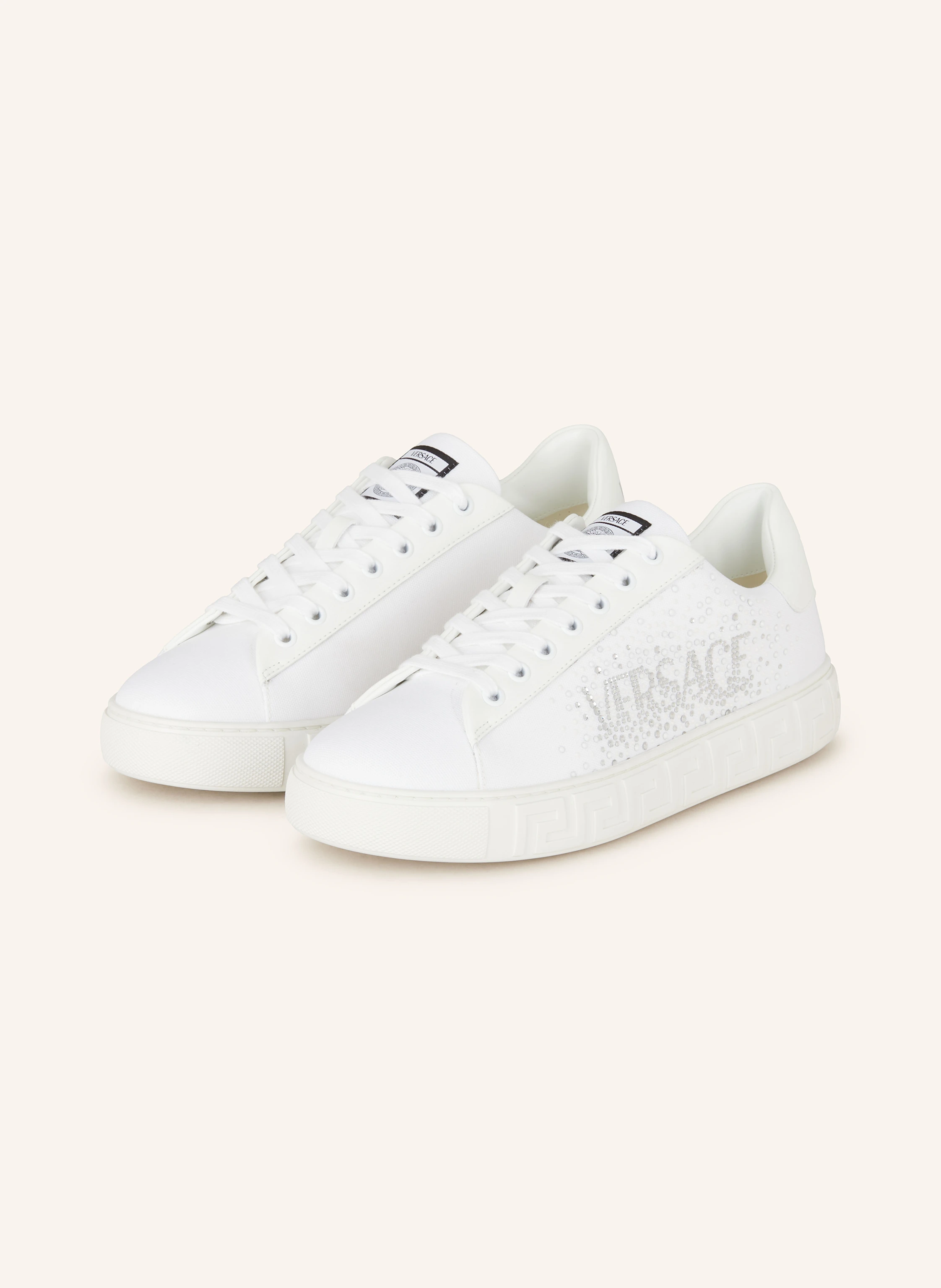 VERSACE Sneakers GRECA with decorative gems in white