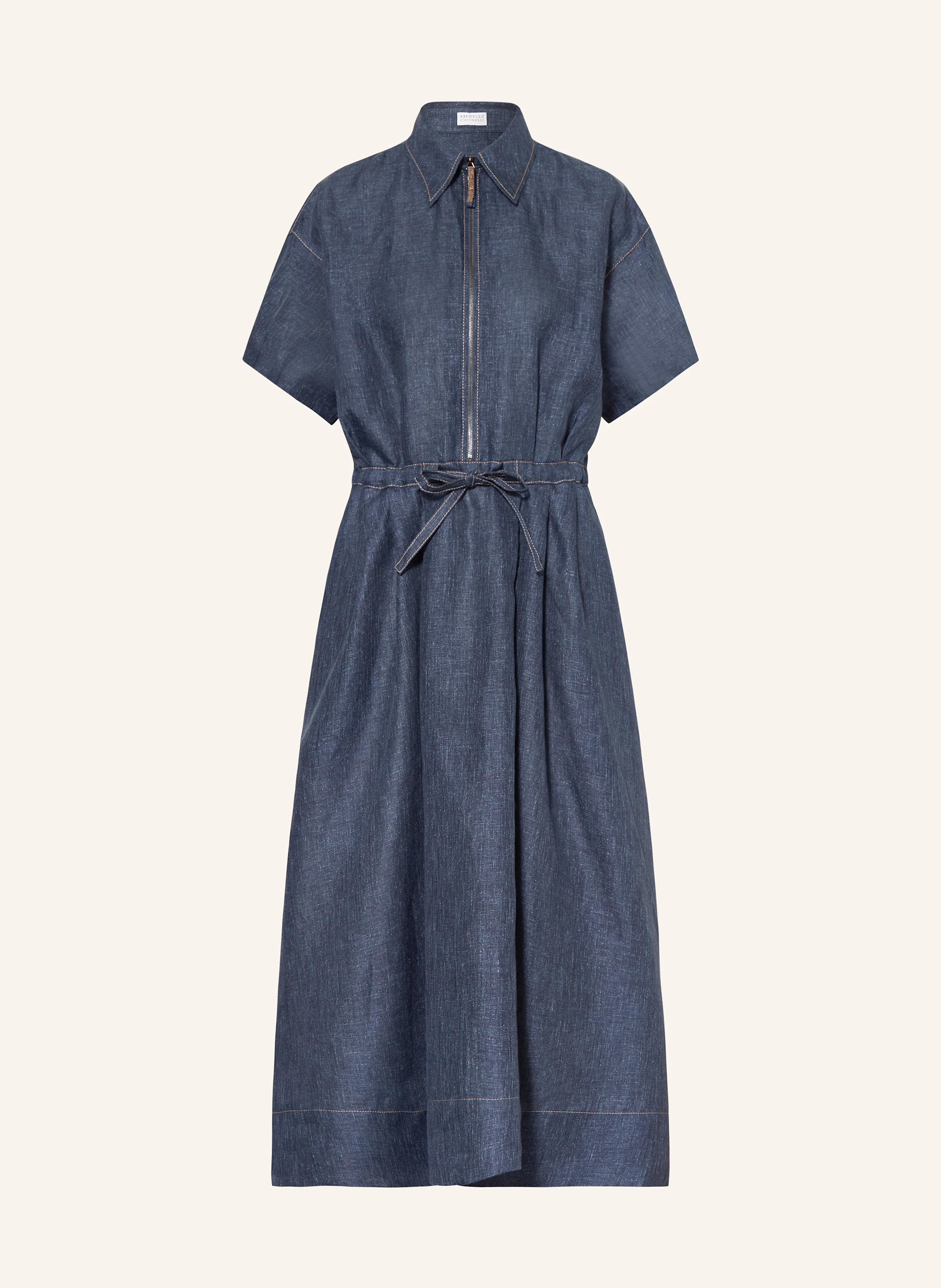 BRUNELLO CUCINELLI Shirt dress in linen in dark blue