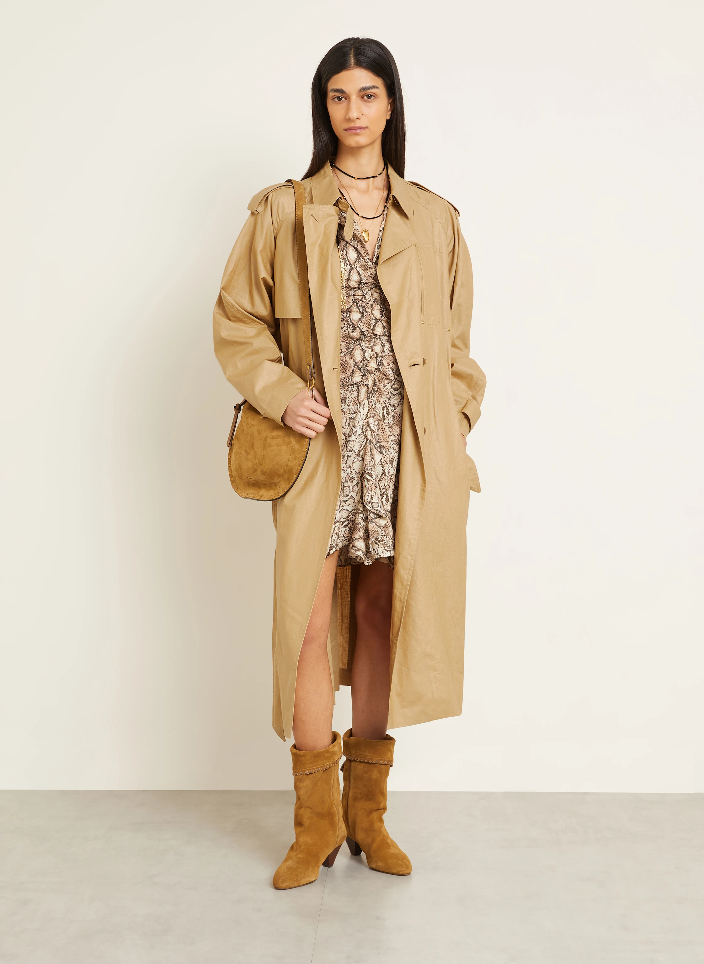 ISABEL MARANT Trench coat FREANNE with linen in camel