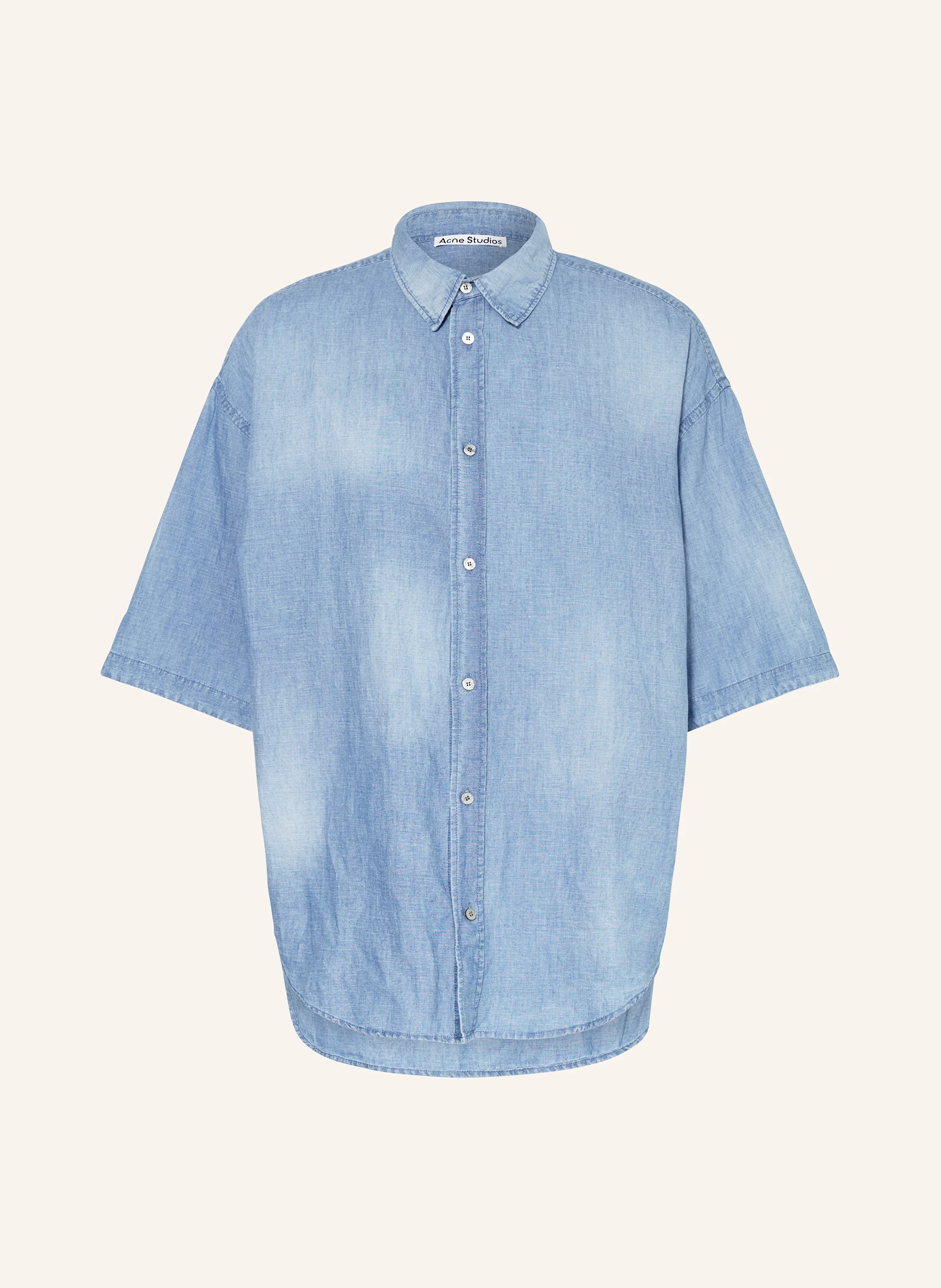 Acne Studios Short sleeve shirt comfort fit with linen in auz mid blue