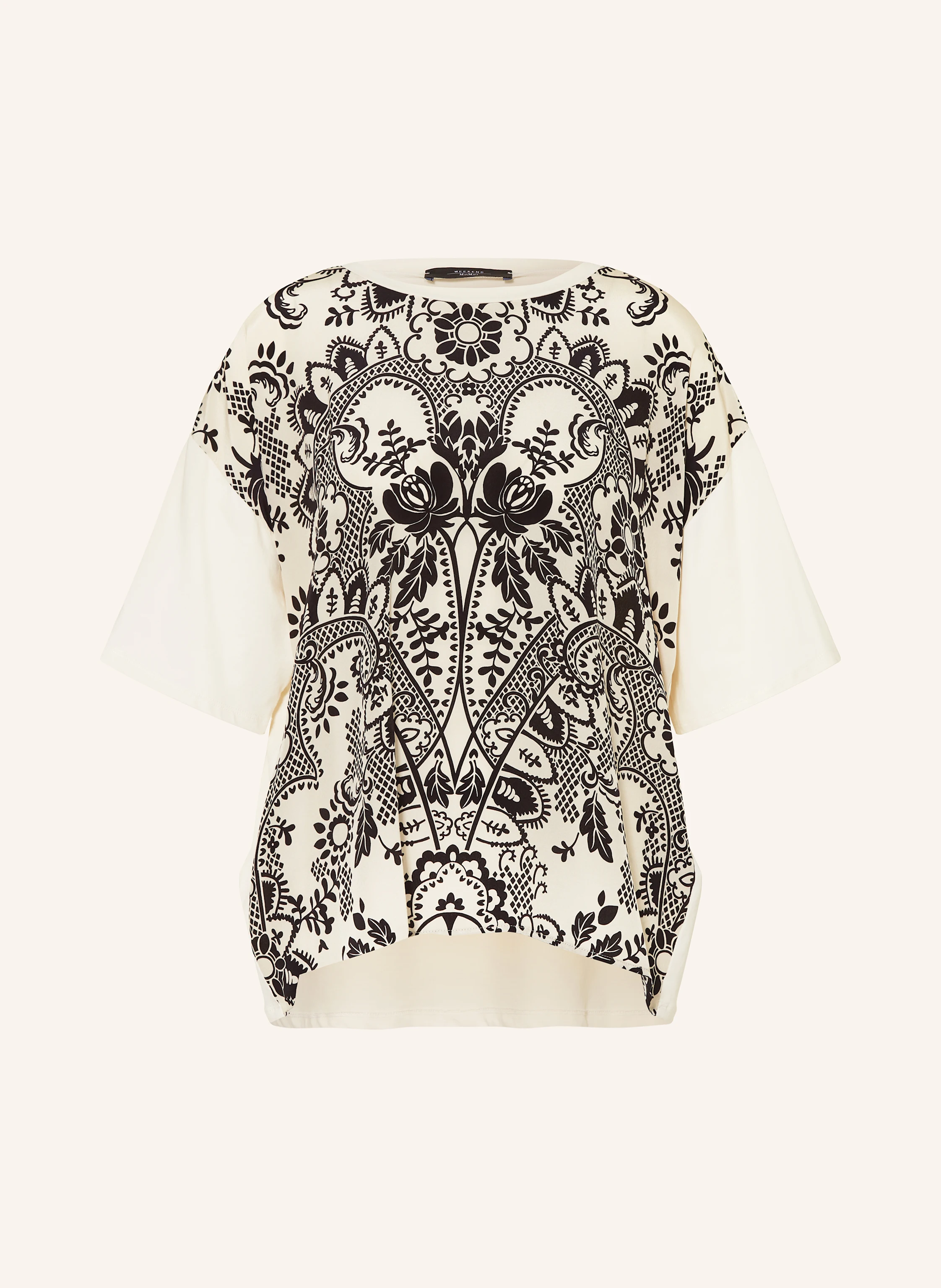 【★完売必至★】WEEKENDMAXMARA☆ プリントＴシャツ PAMPAS Printed silk and jersey T-shirt, ivory | Weekend Max Mara