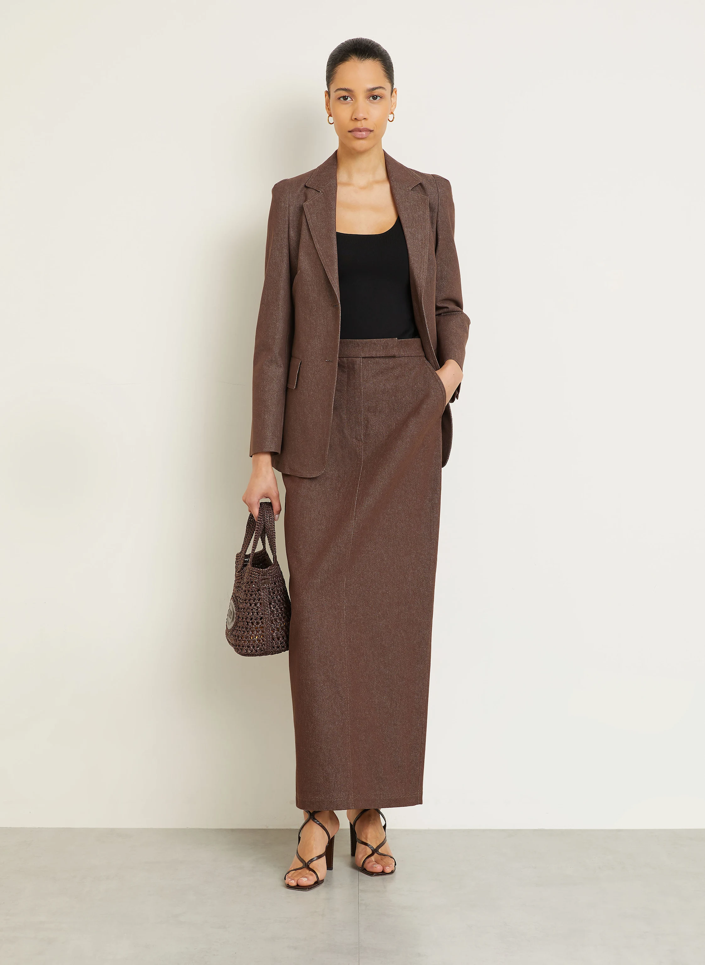 【関税＆送料込み】Max Mara 'Pianosa' Skirt Denim-effect cotton skirt, brown | 
