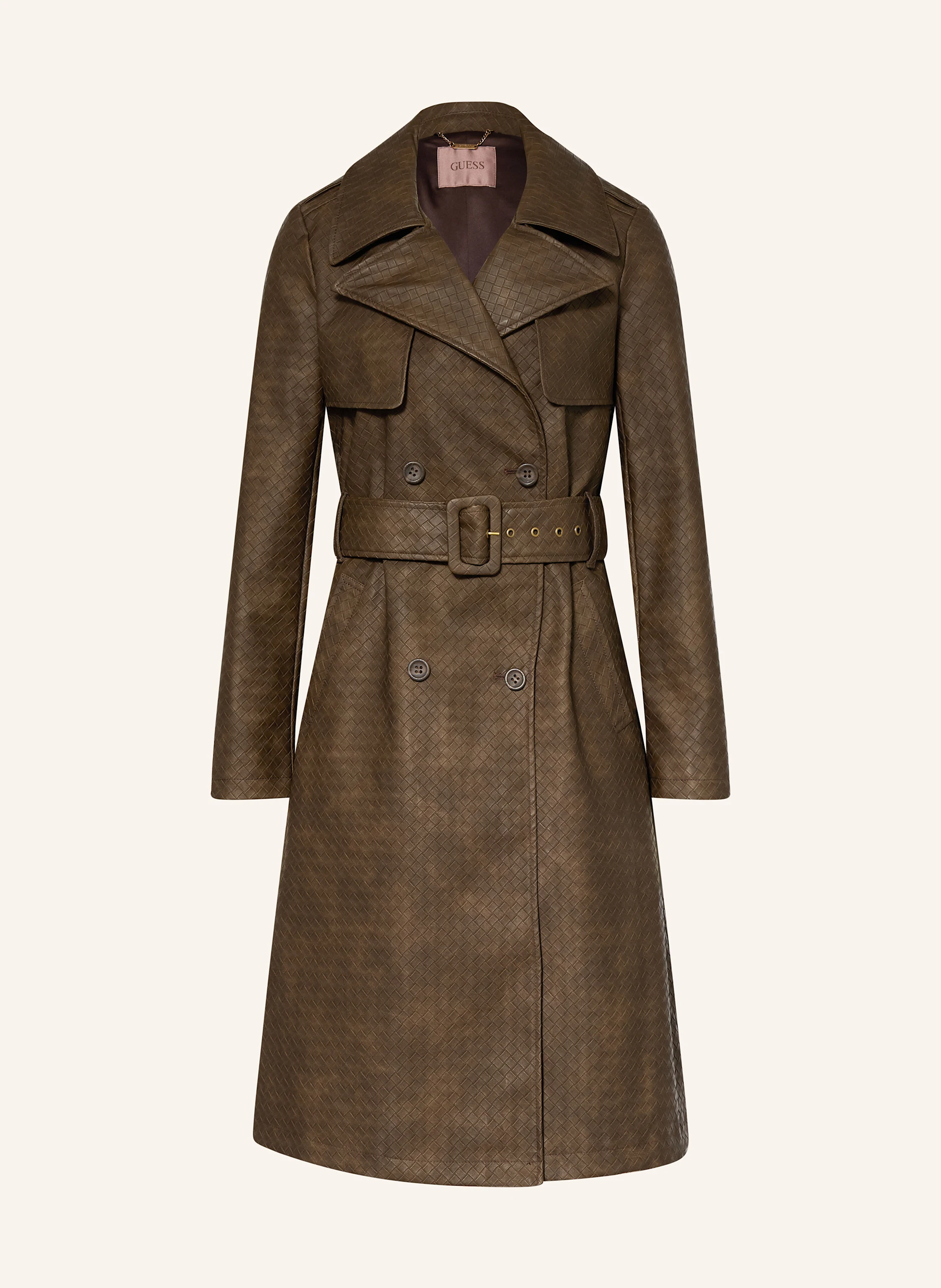 GUESS CARMEN trench coat in leather look in dark brown