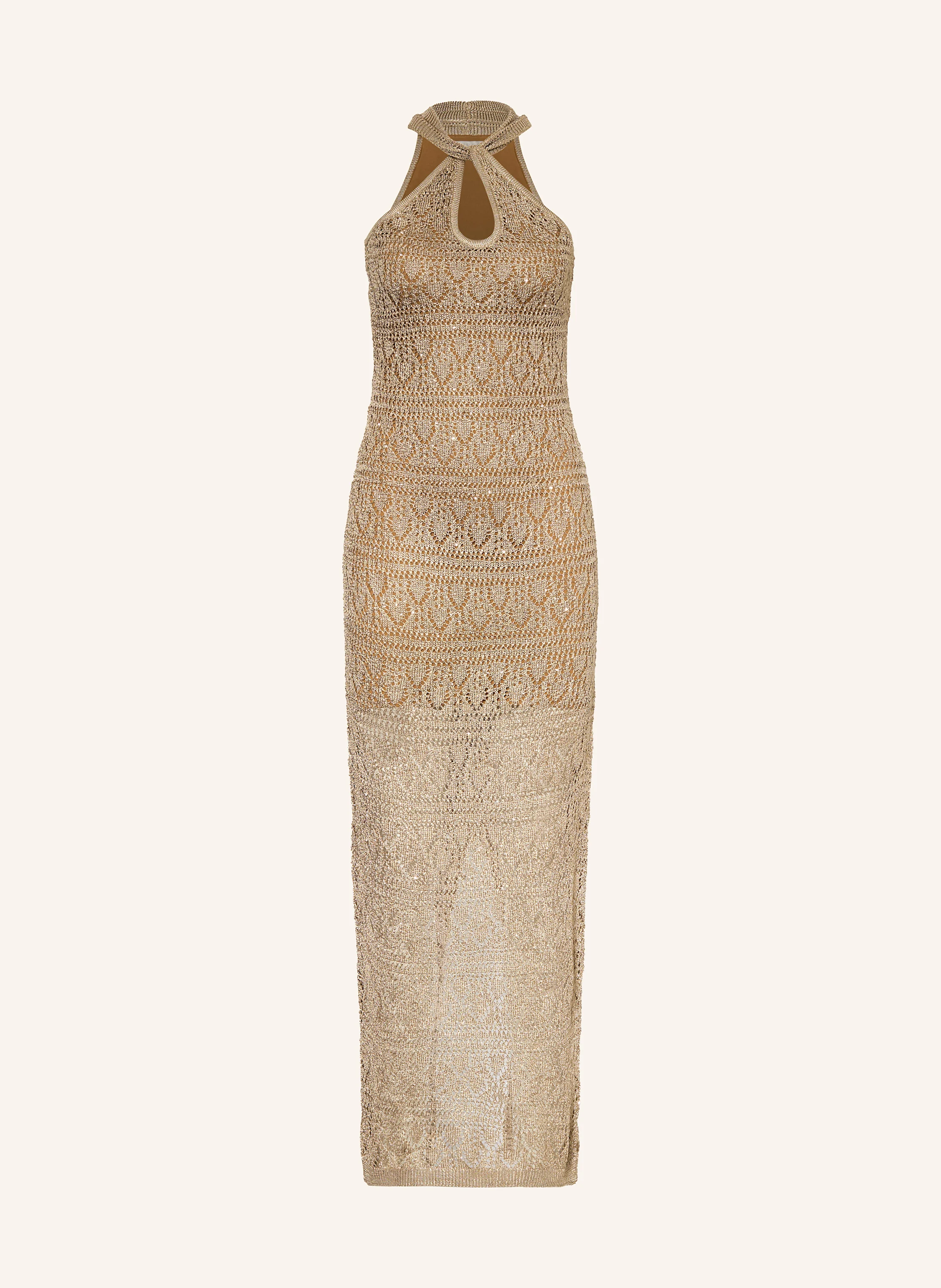 floral dress for bridal shower guest Long Glitter-Jersey Prom Dress with Sheer Sleeves Rose Gold / XLarge main image 0