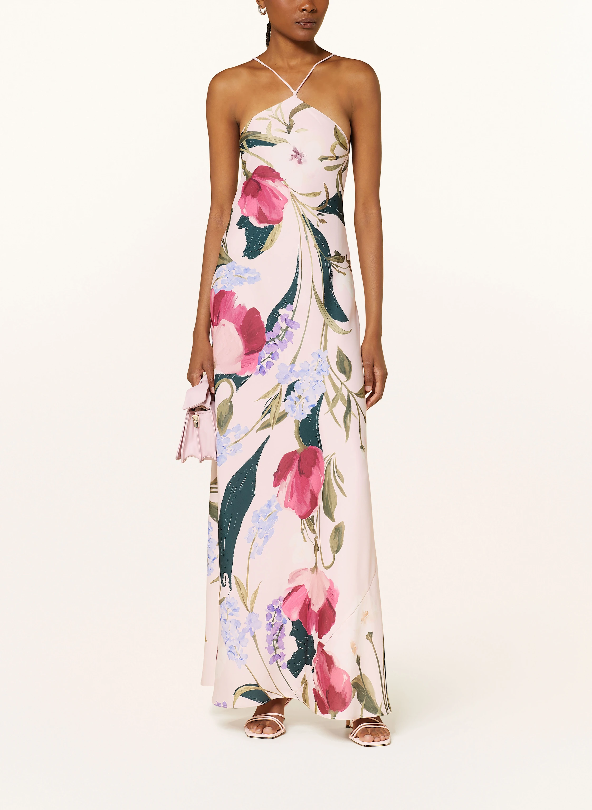 TED BAKER Satin dress ALMARIA in light pink/ olive/ fuchsia