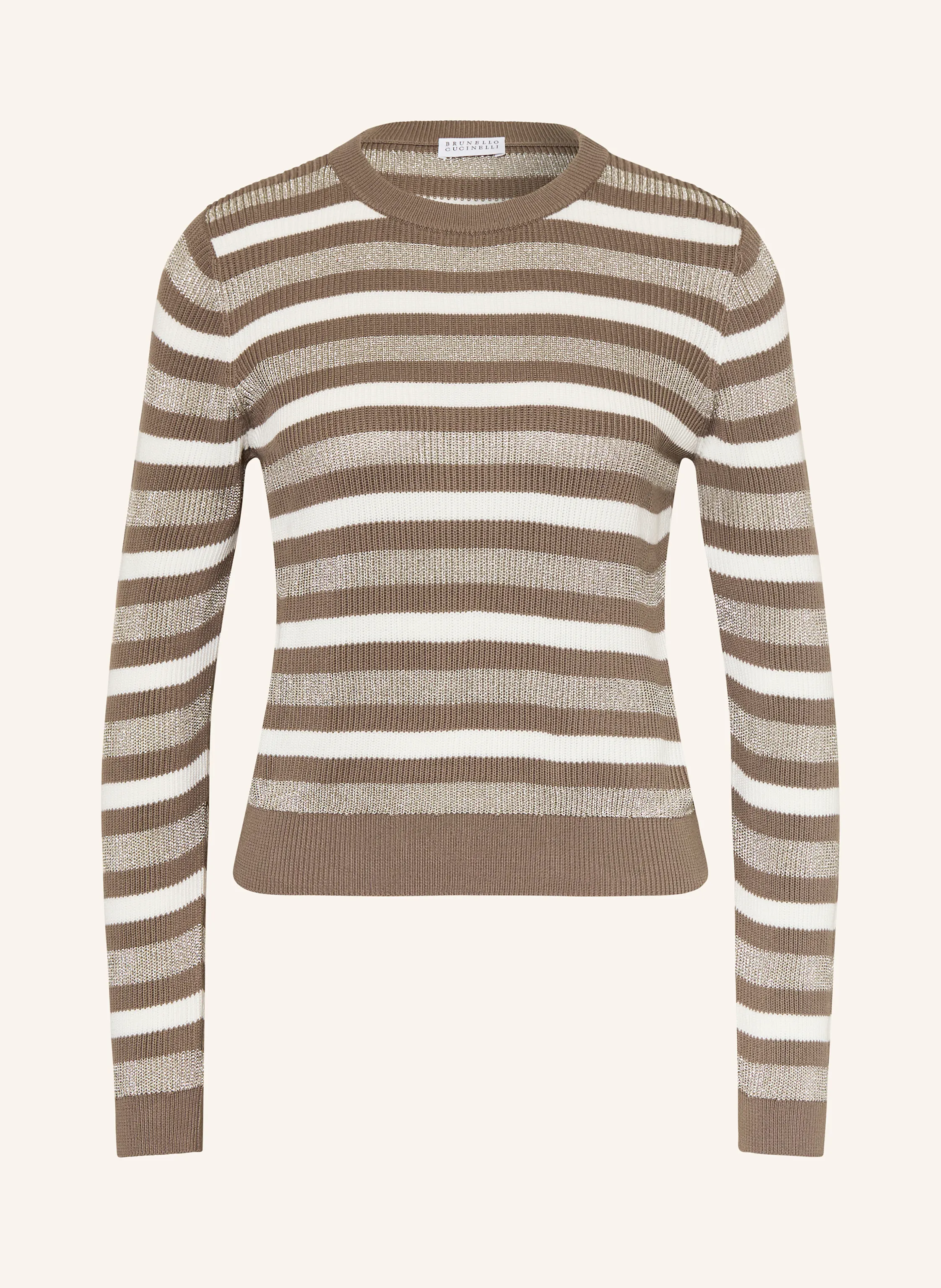 BRUNELLO CUCINELLI Sweater with glitter thread in white / brown