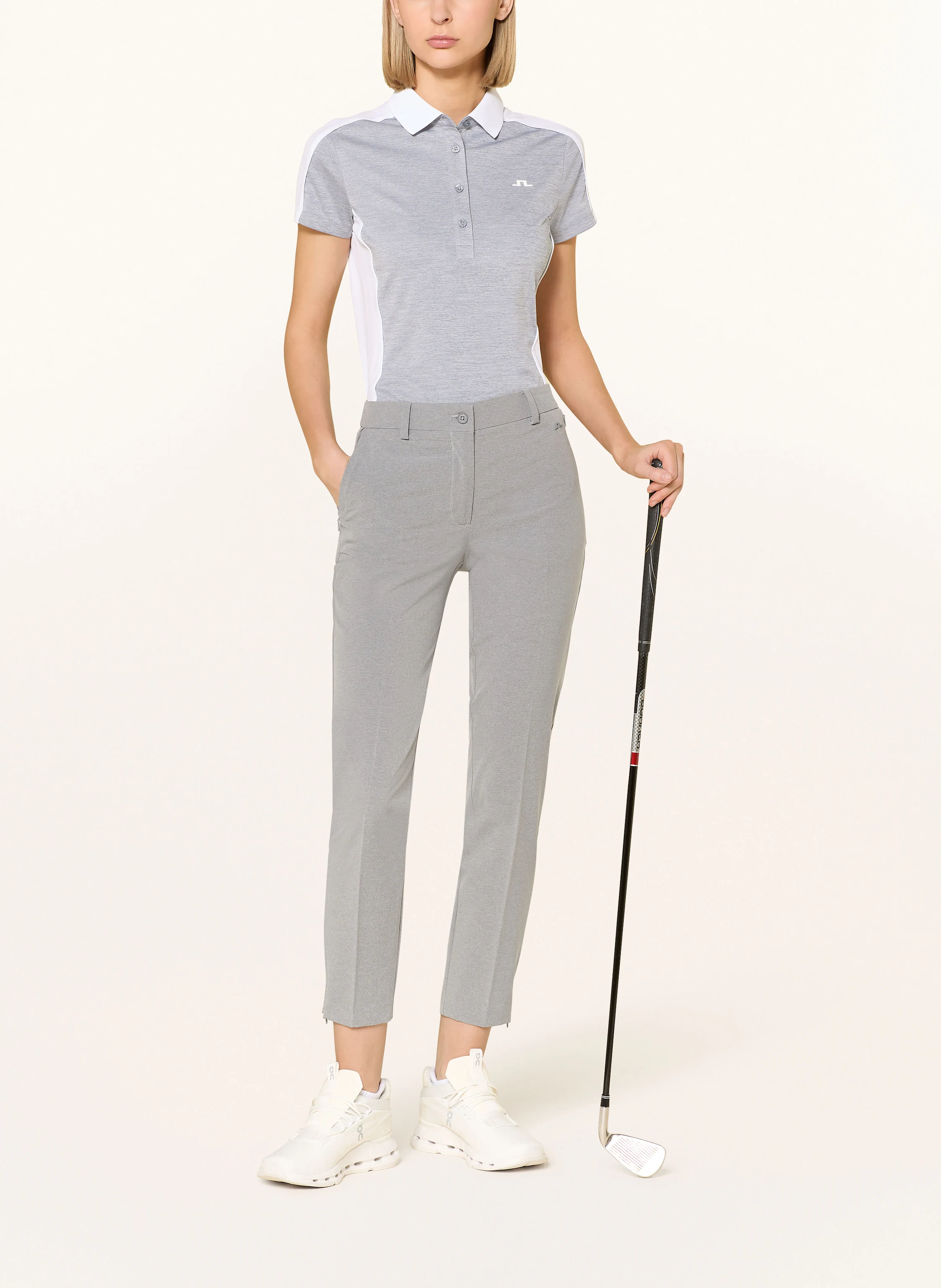 J.LINDEBERG Performance polo shirt: GRAY / WHITE