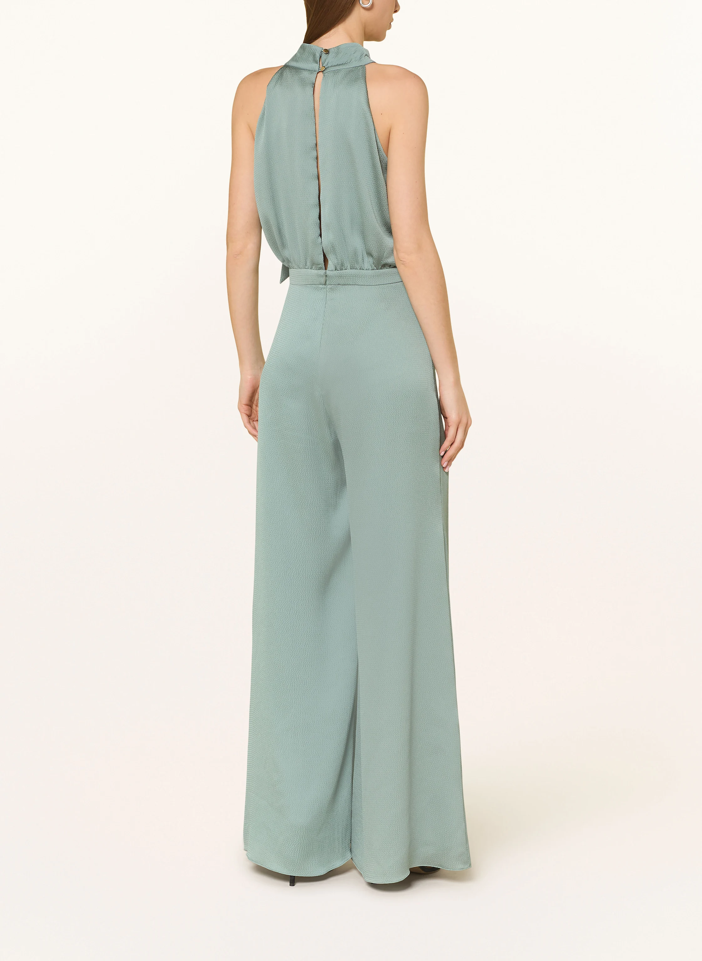SWING Satin jumpsuit with bow in dark green - Main Image