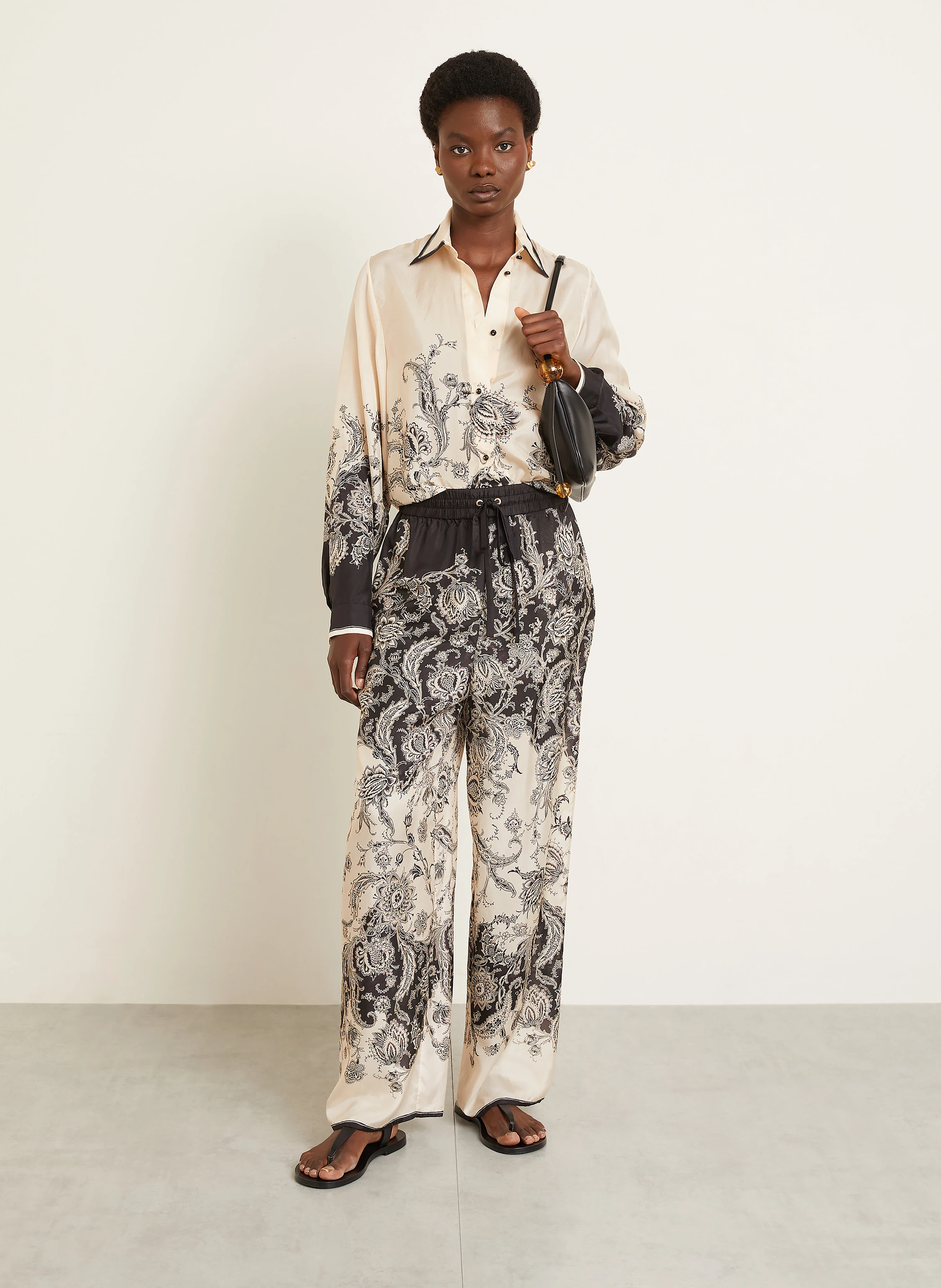 ZIMMERMANN Silk pants RHIANNON in ecru/ black