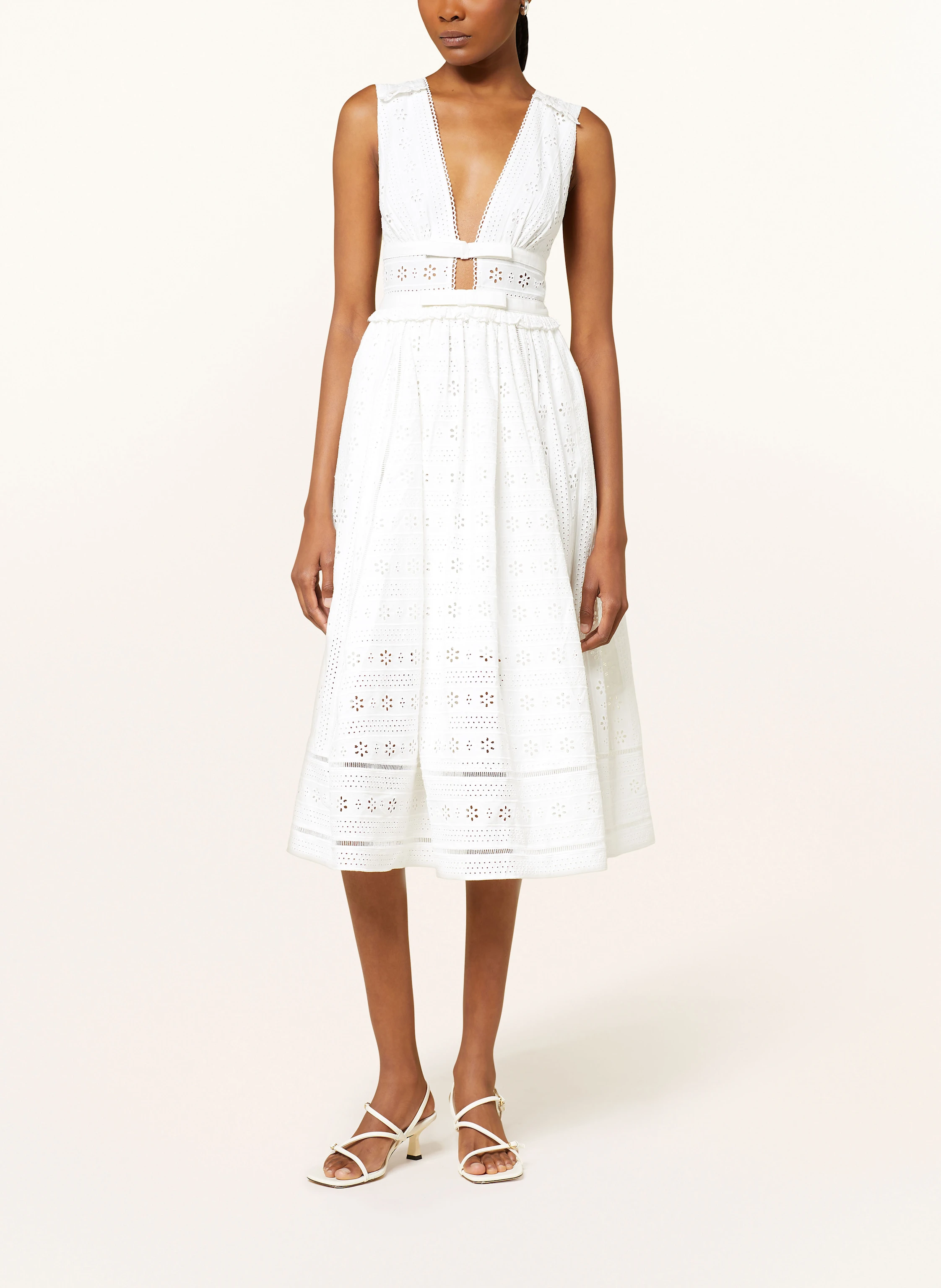 self-portrait Dress made of broderie anglaise with ruffles in white
