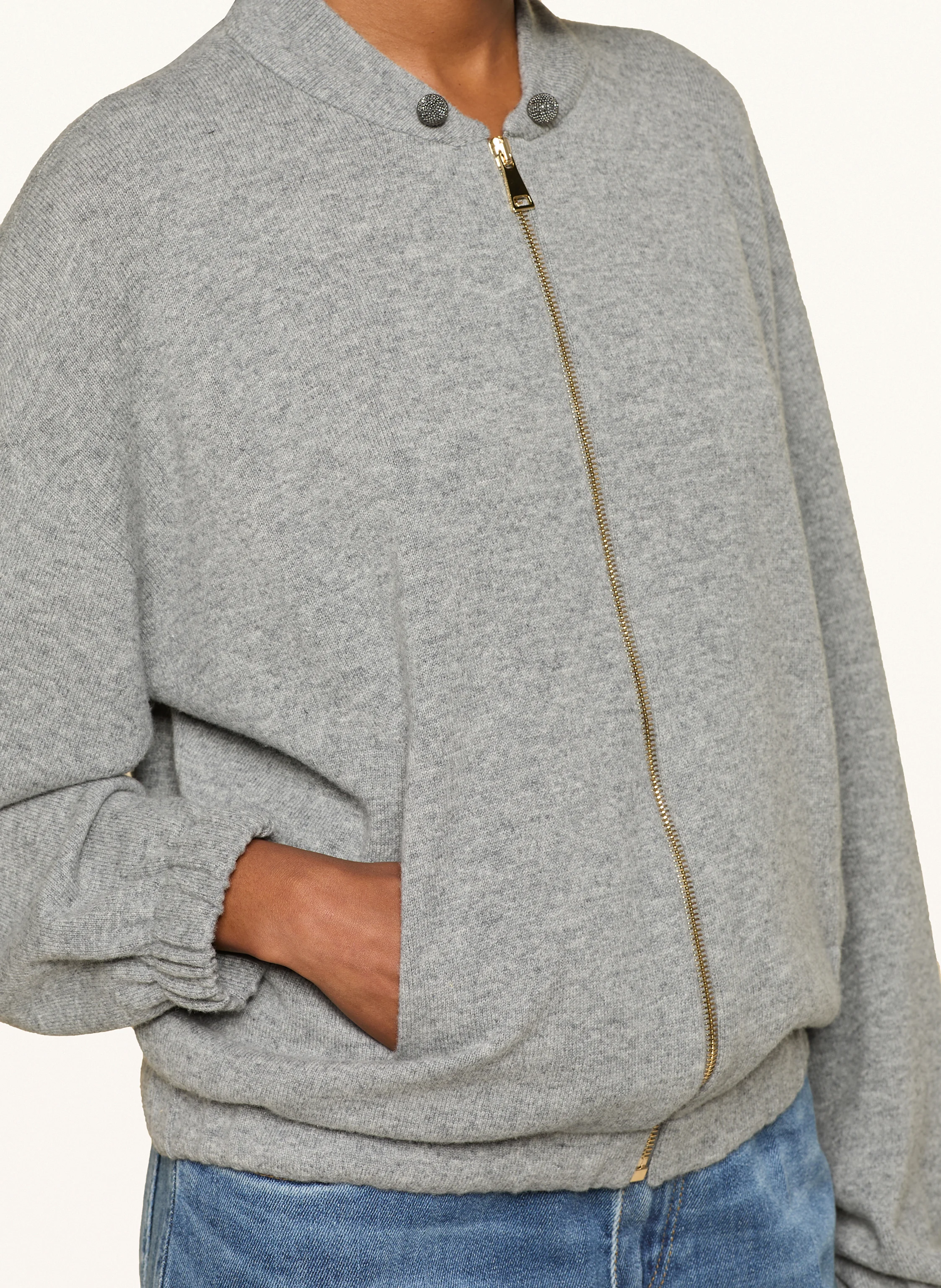 FABIANA FILIPPI Bomber jacket with decorative gems in gray FABIANA FILIPPI Bomber jacket with decorative gems in gray