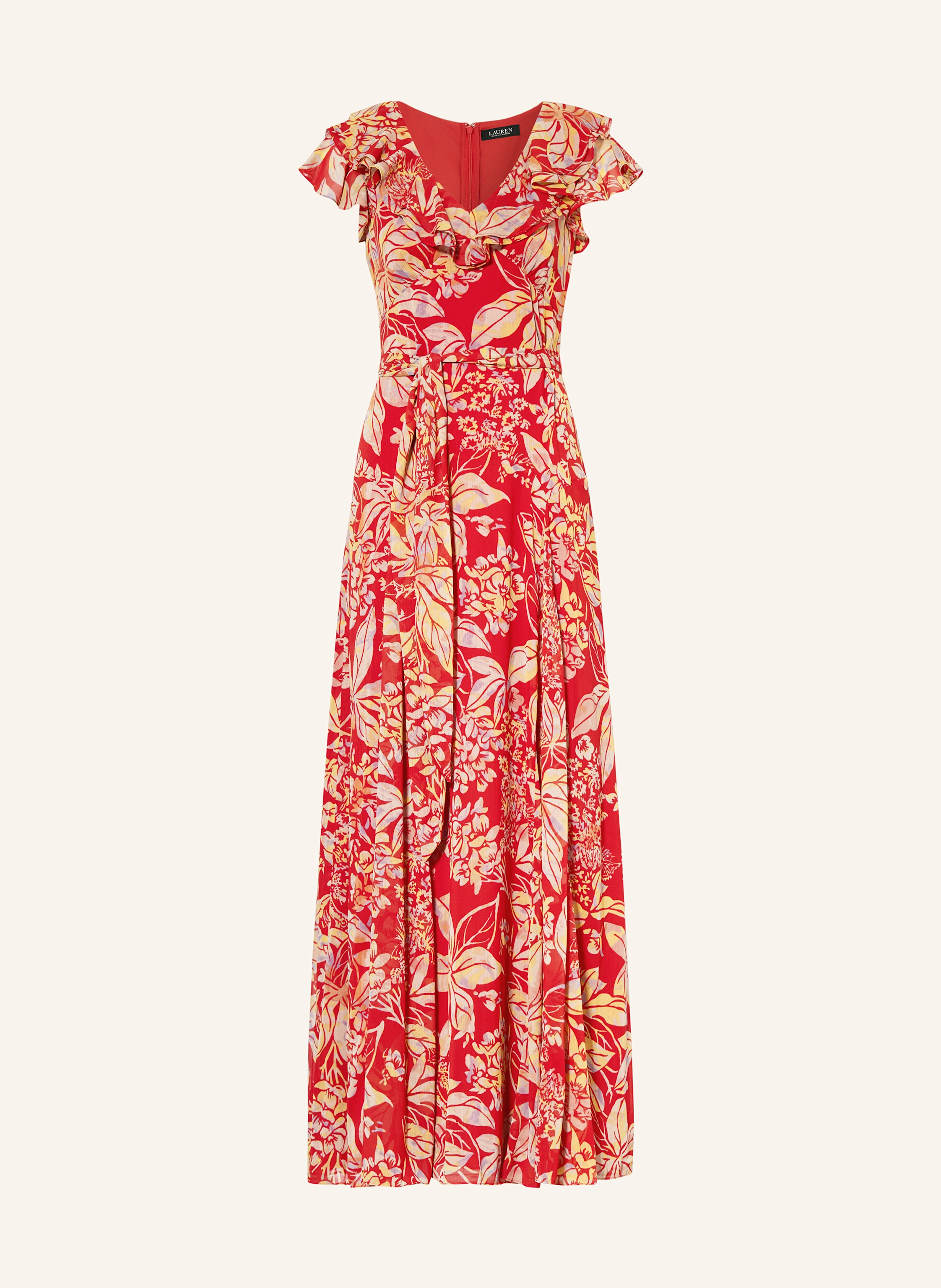 LAUREN RALPH LAUREN Evening dress with frills in red / dark yellow / blue  gray