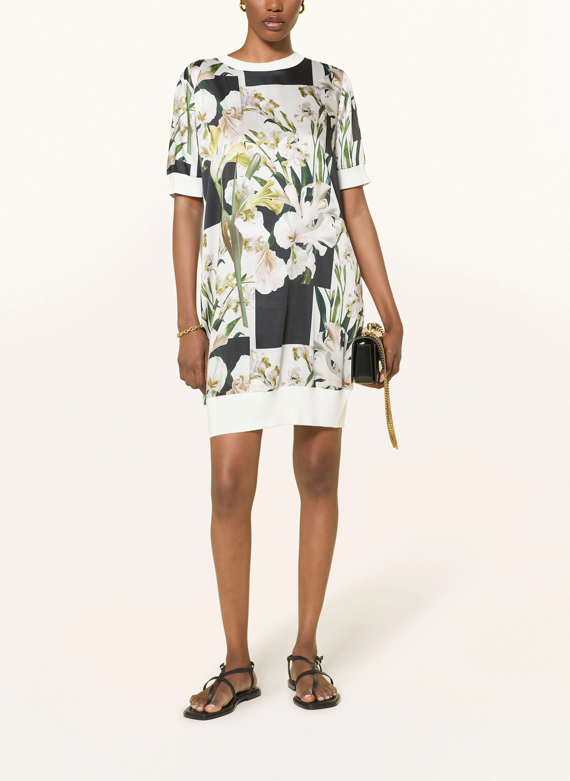 TED BAKER Jurk RONEEA in een mix van materialen in ecru/ groen/ zwart