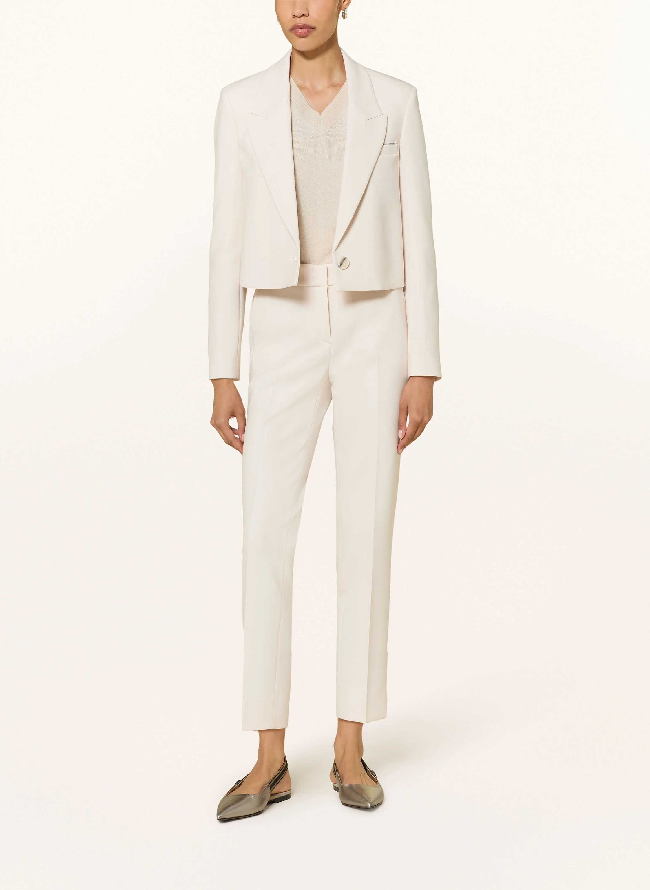 PESERICO Cropped blazer with decorative gems: BEIGE