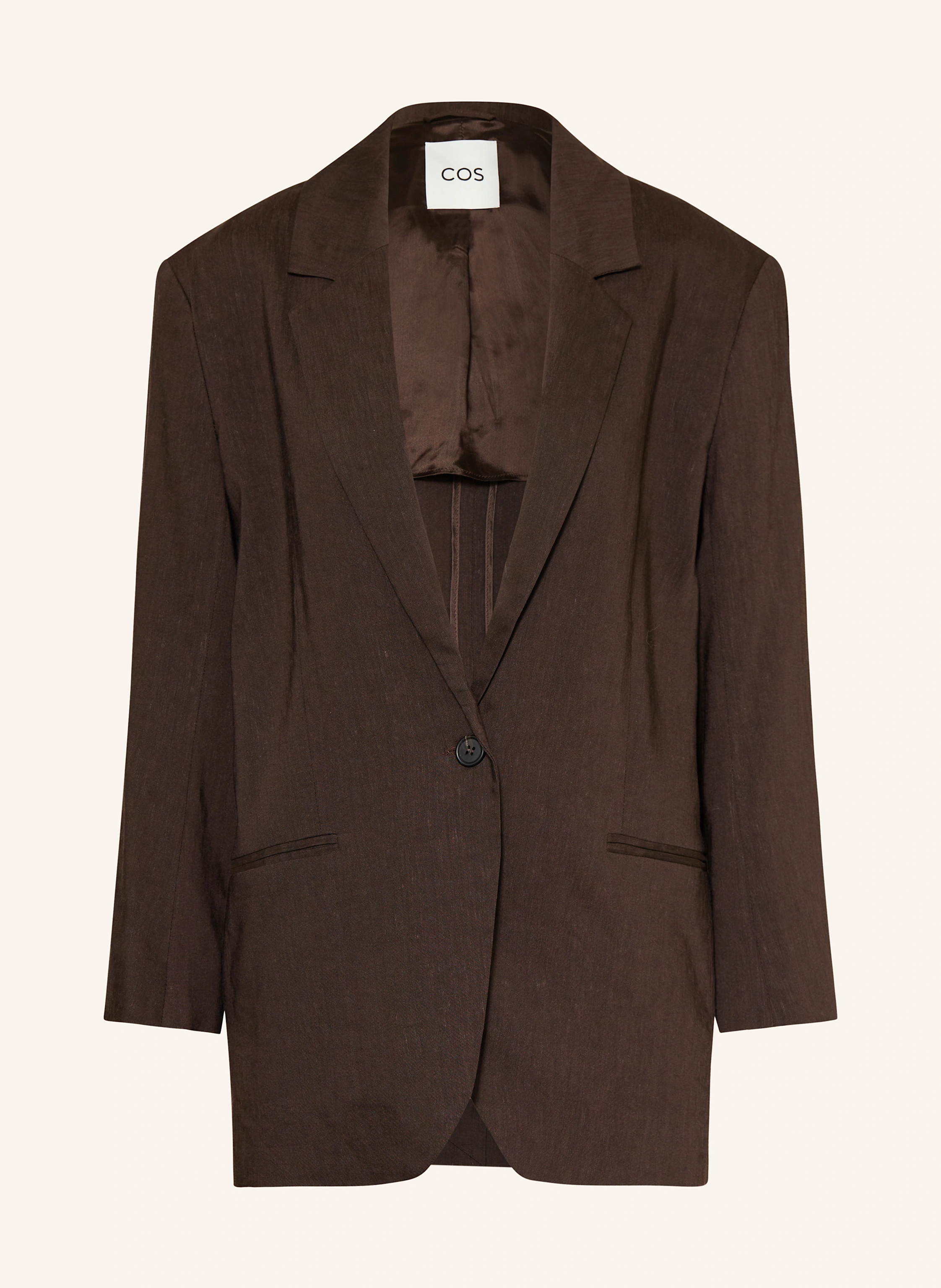 COS Long blazer with linen in dark brown