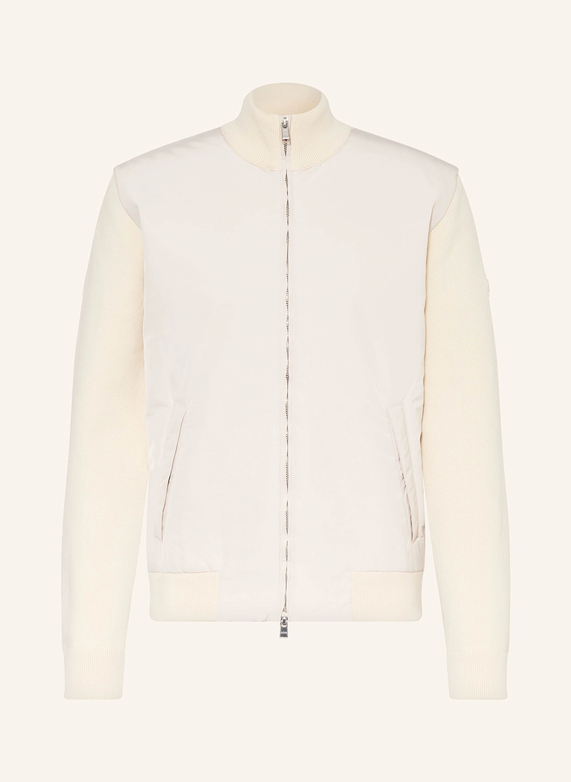 BOSS IBAIO bomber jacket in mixed materials: ECRU